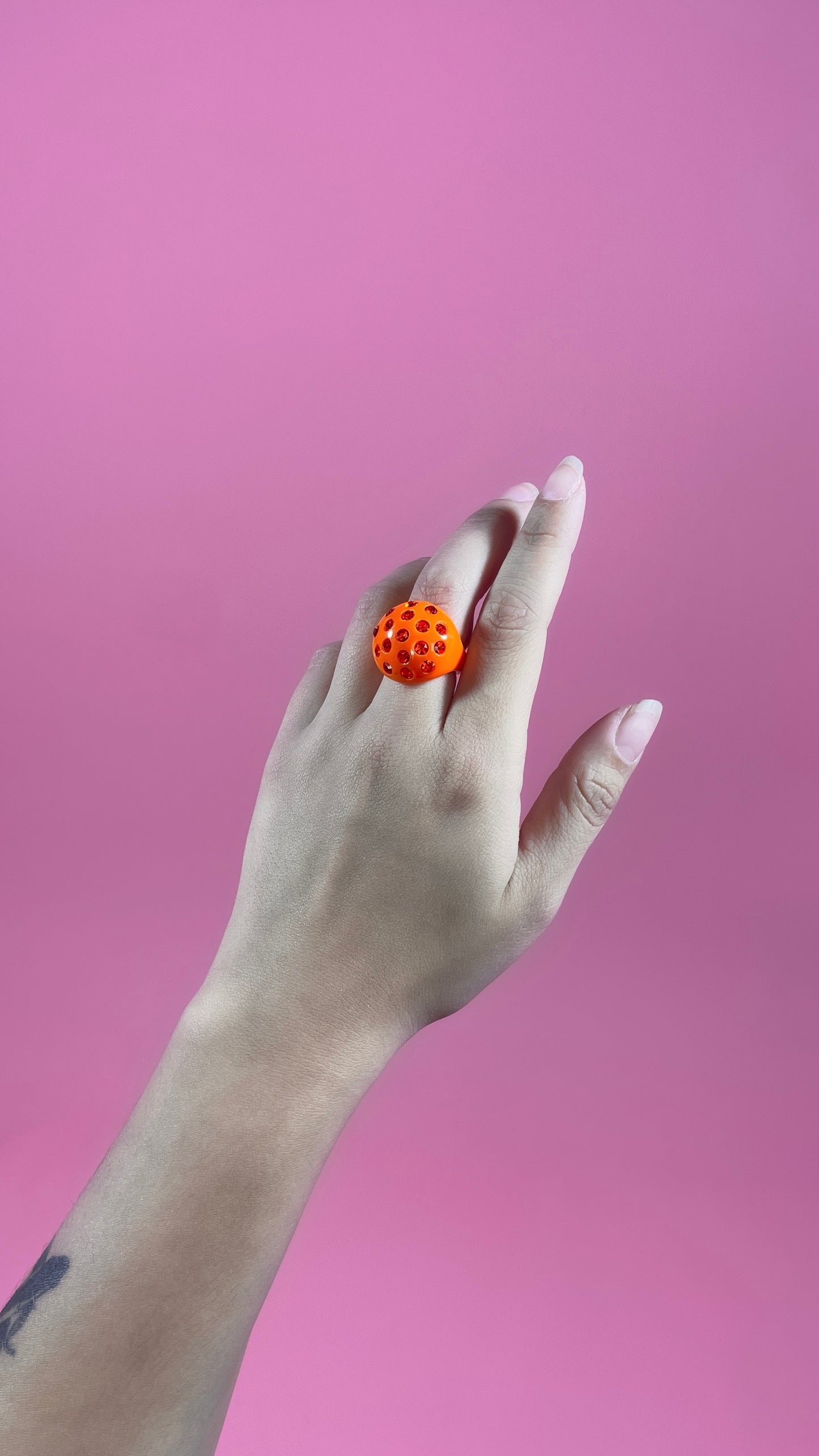 Bague orange à strass