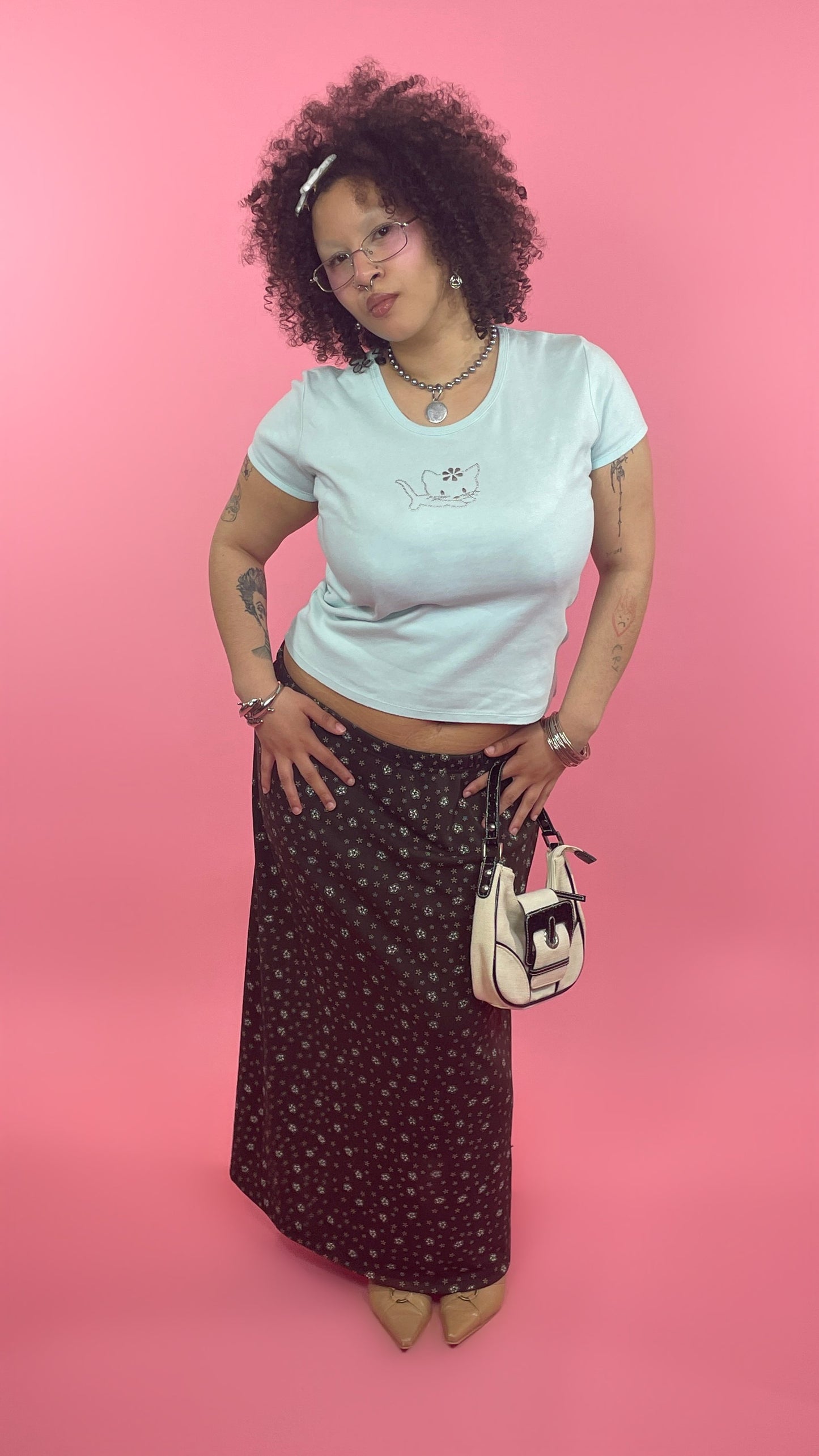 T-shirt 2000’s avec chat en strass
