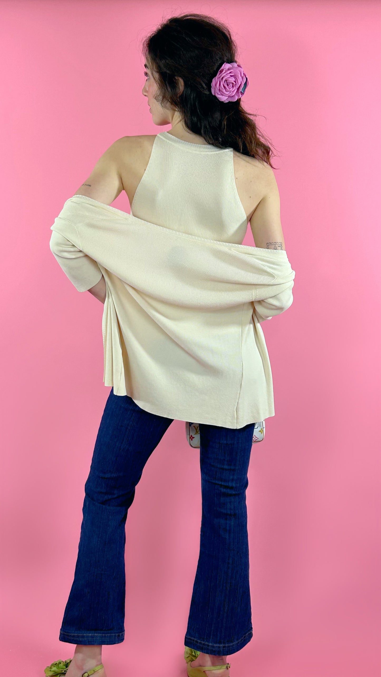 Débardeur crème avec gilet maille