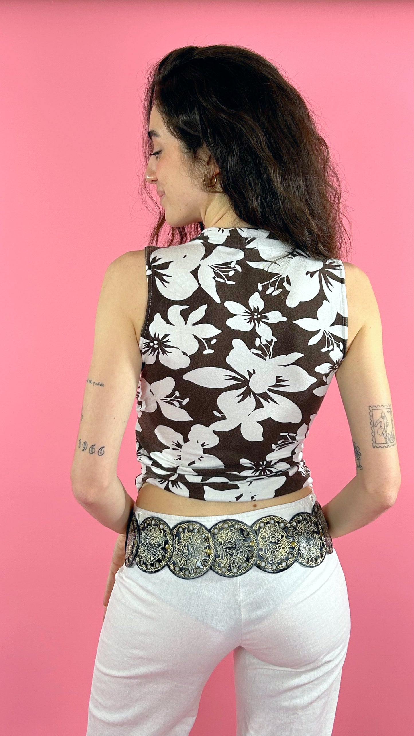 Top marron à fleur y2k