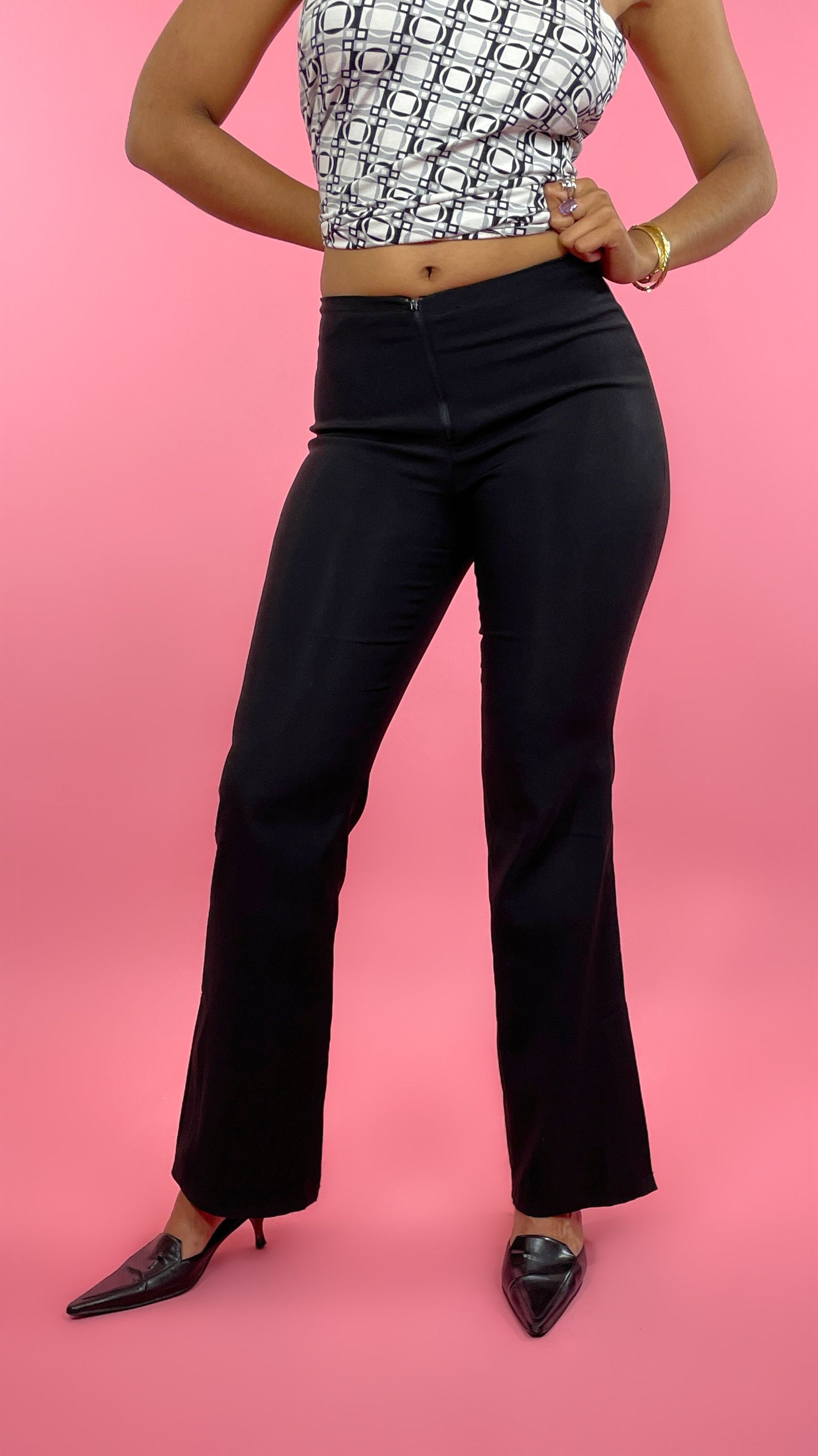 Pantalon droit noir fermeture avant