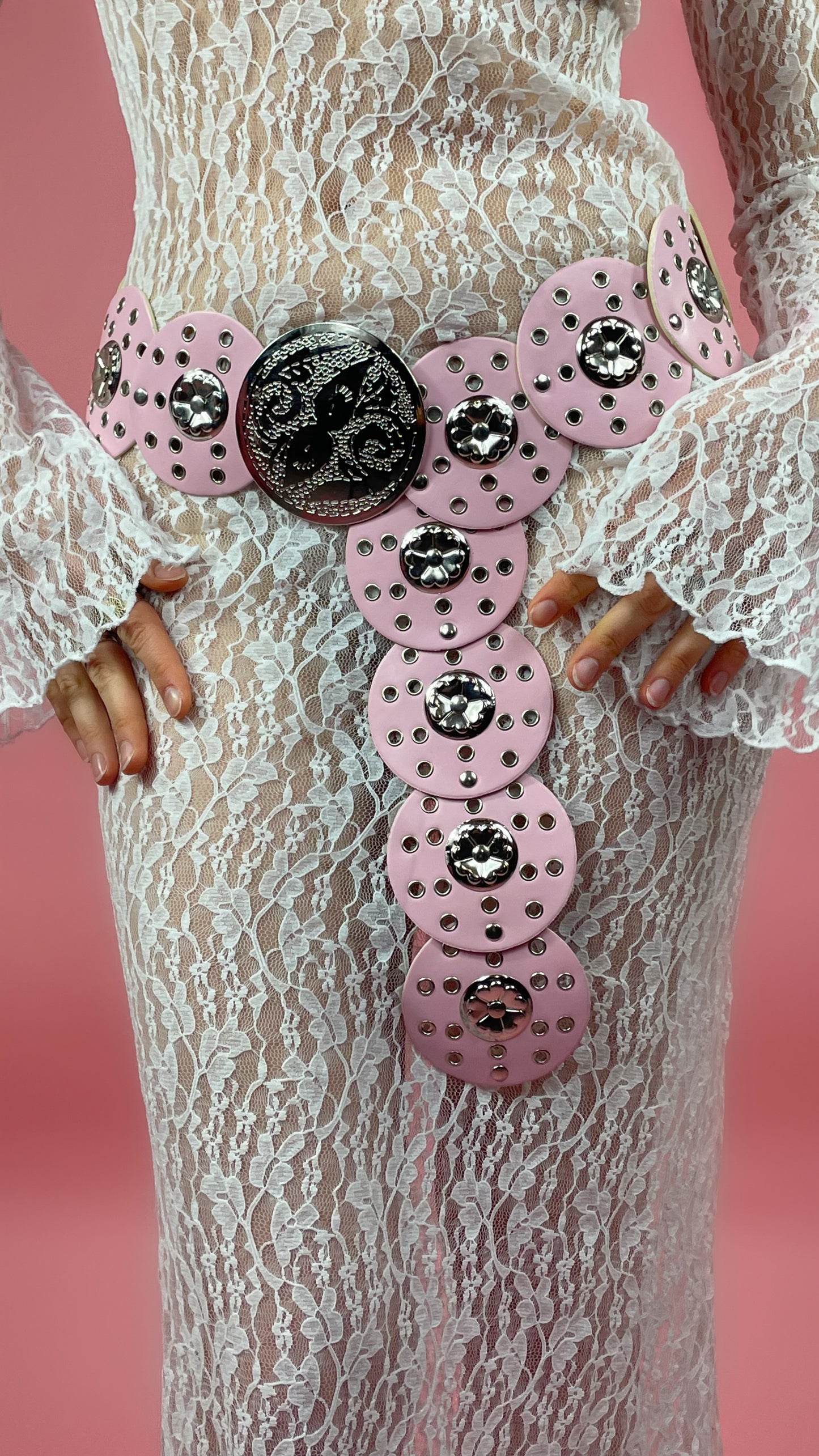Ceinture à disque vintage rose pastel
