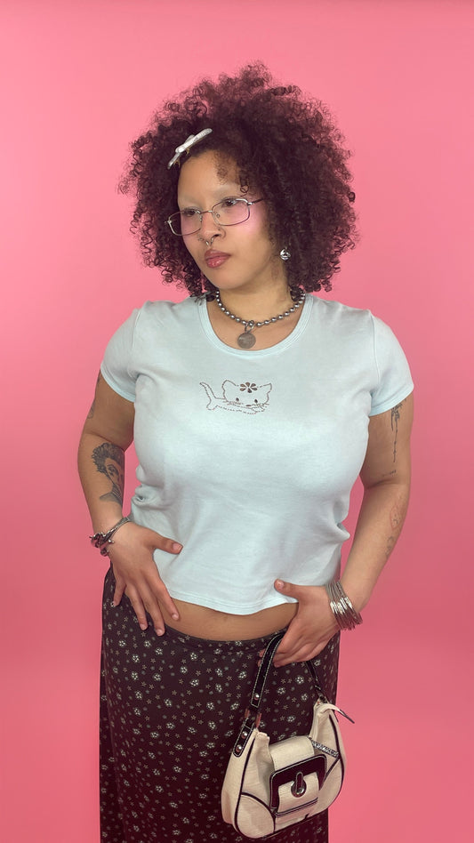 T-shirt 2000’s avec chat en strass