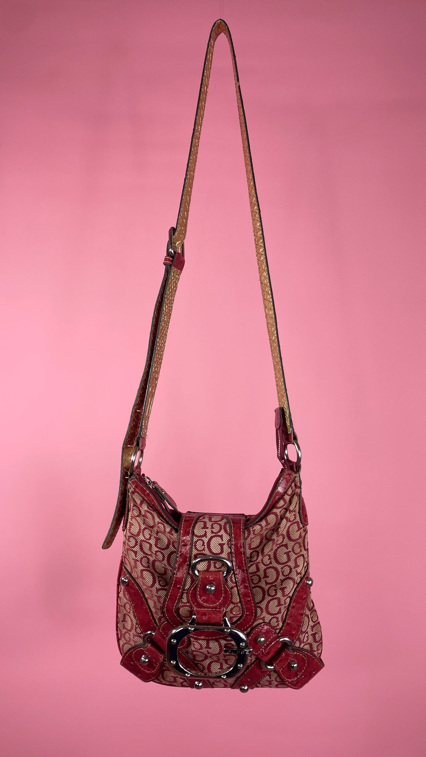 Sac Guess long rouge et beige