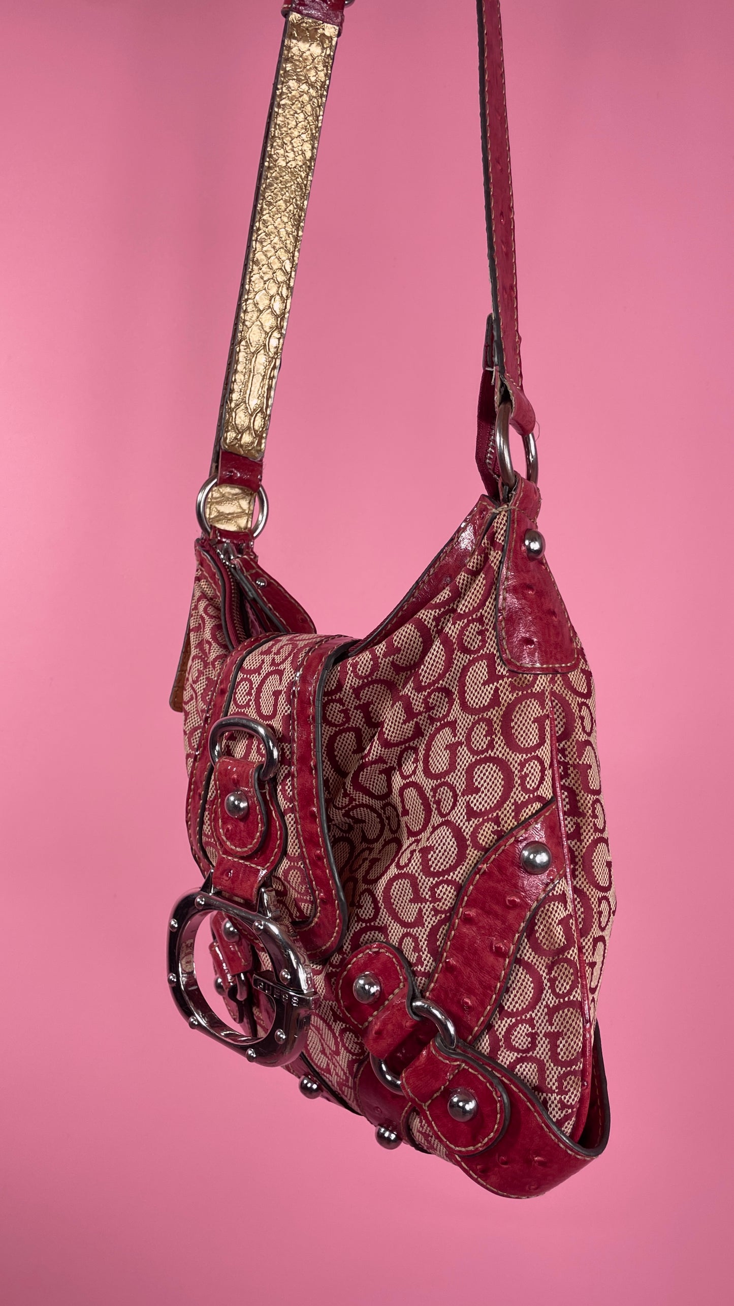 Sac Guess long rouge et beige