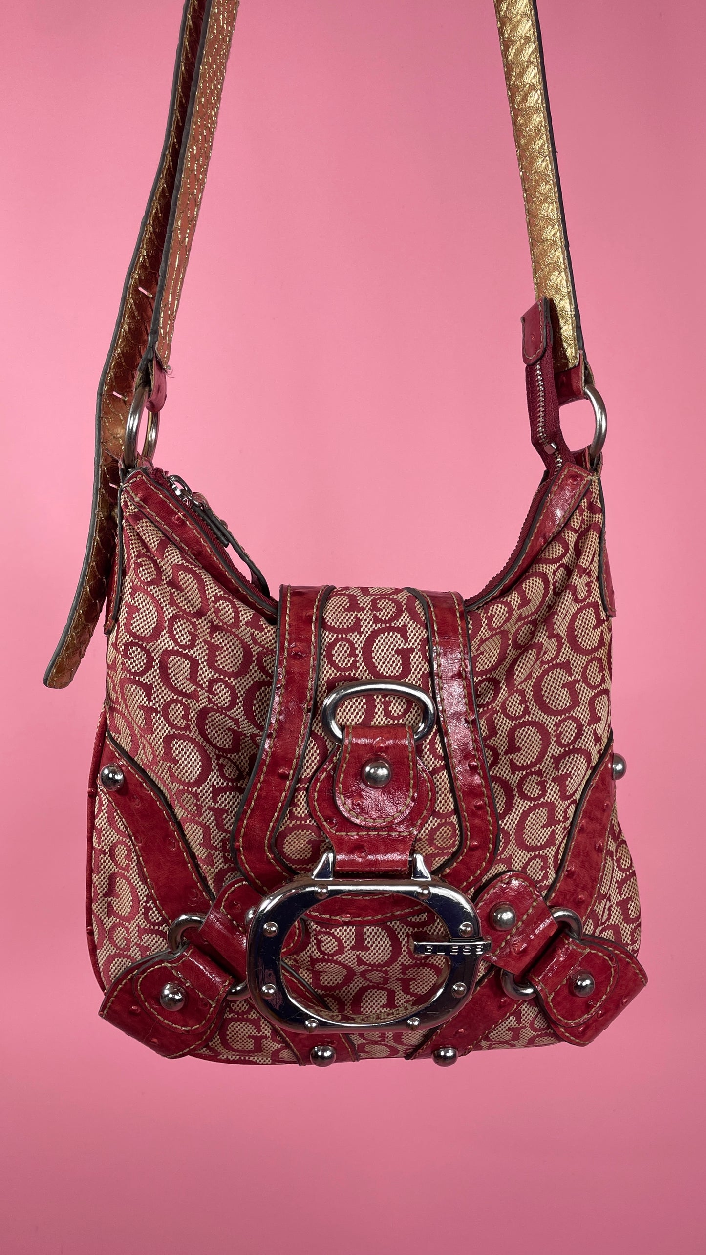 Sac Guess long rouge et beige