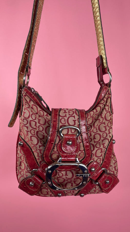 Sac Guess long rouge et beige