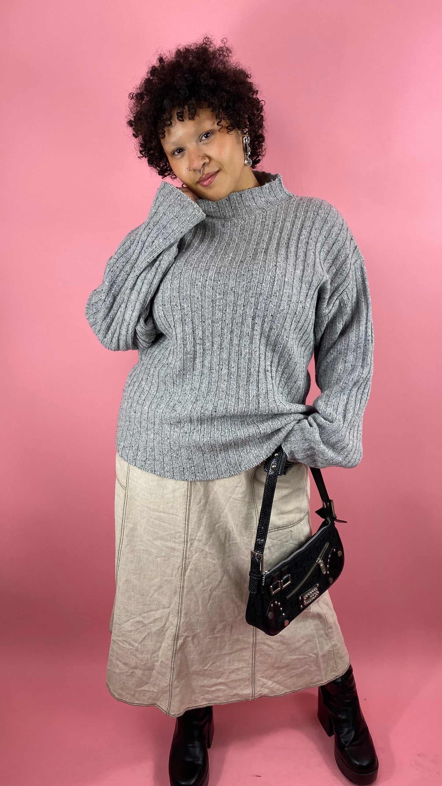 Pull gris côtelé