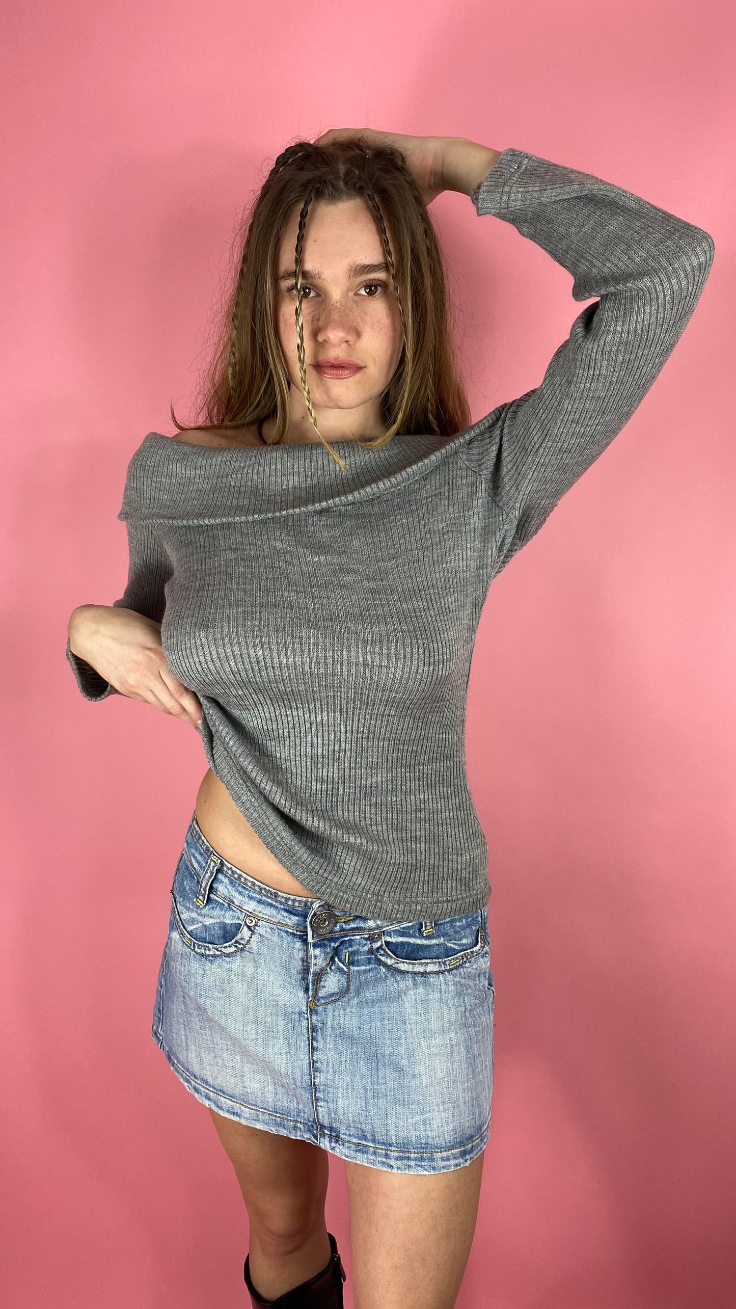 Pull gris col large
