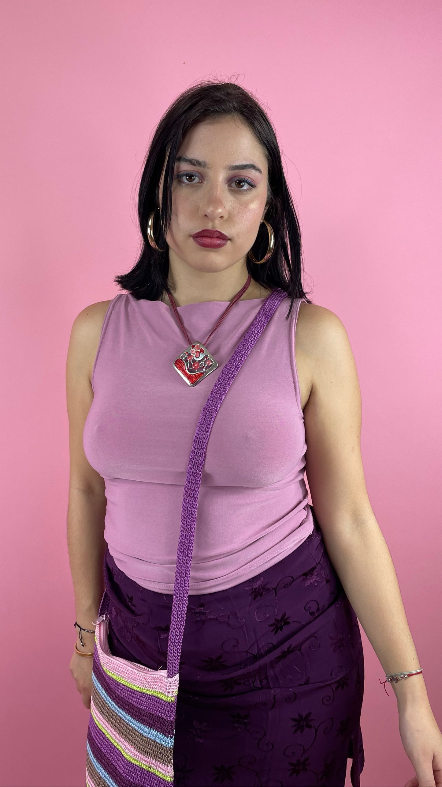 Top rose/violet col haut