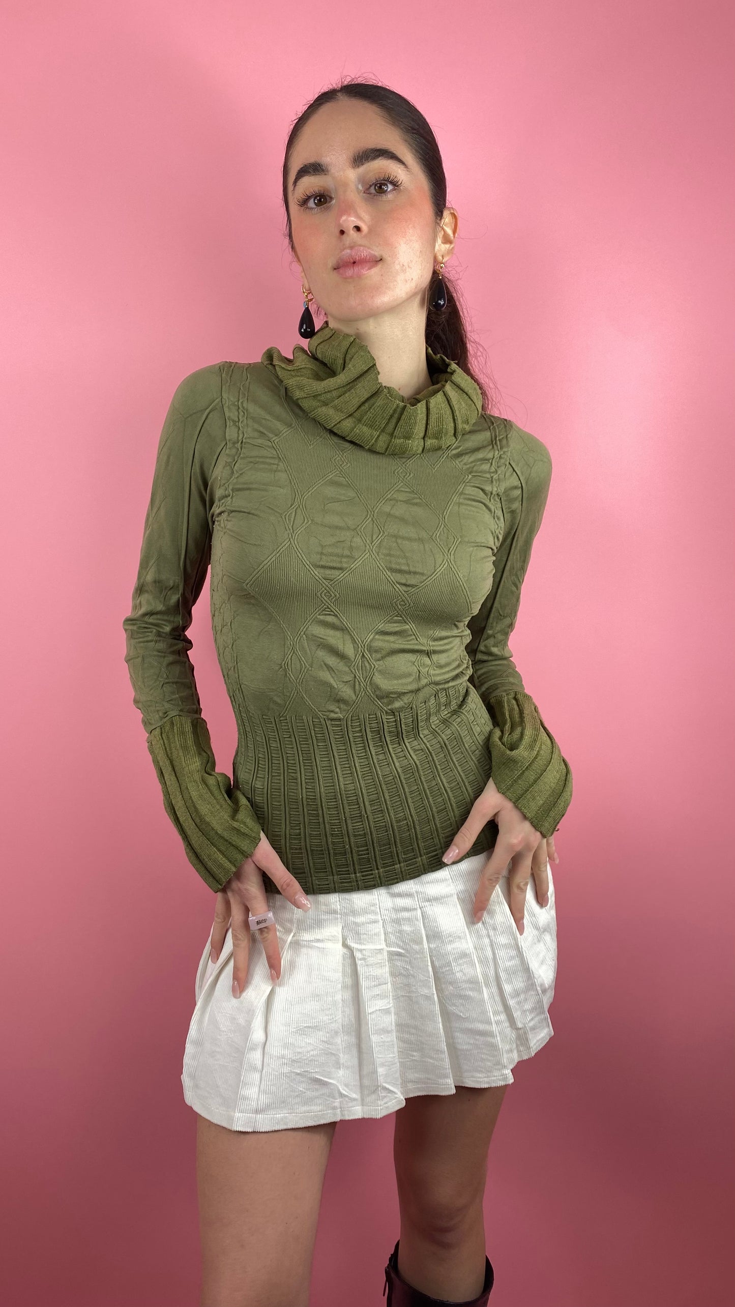 Top col roulé vert olive