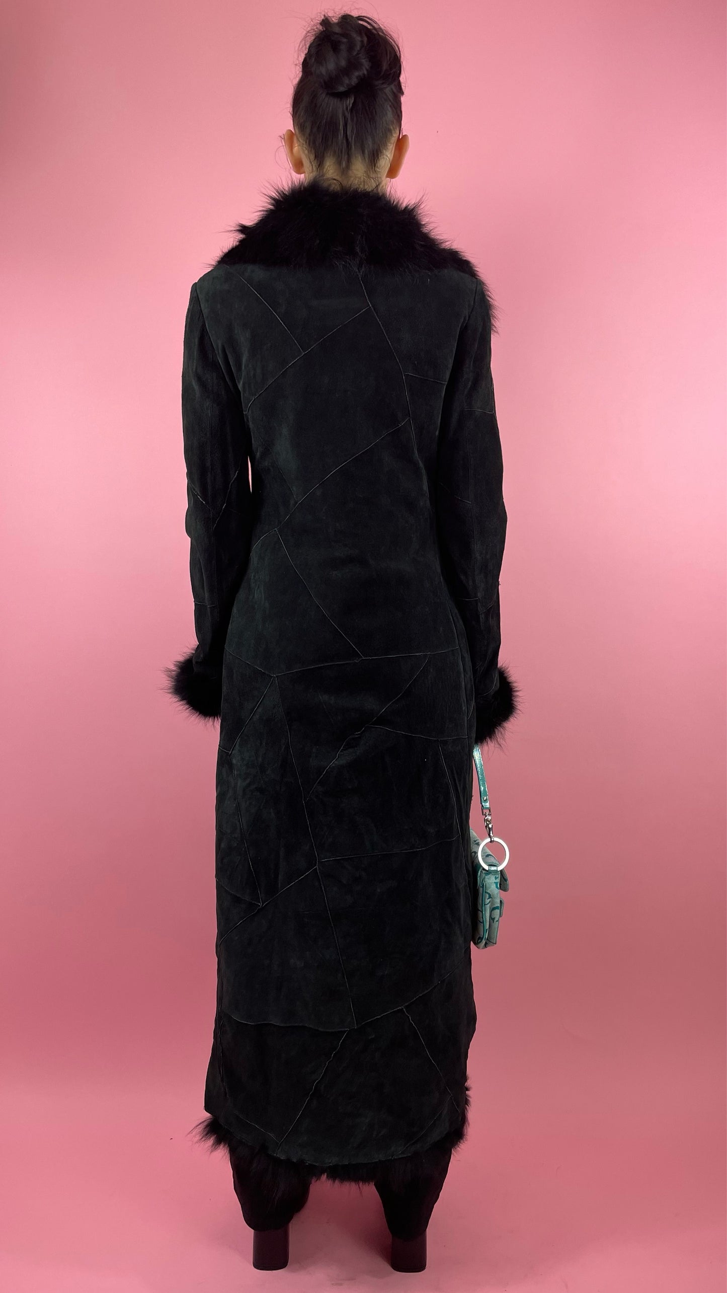 Manteau afghan en fourrure et cuir vintage