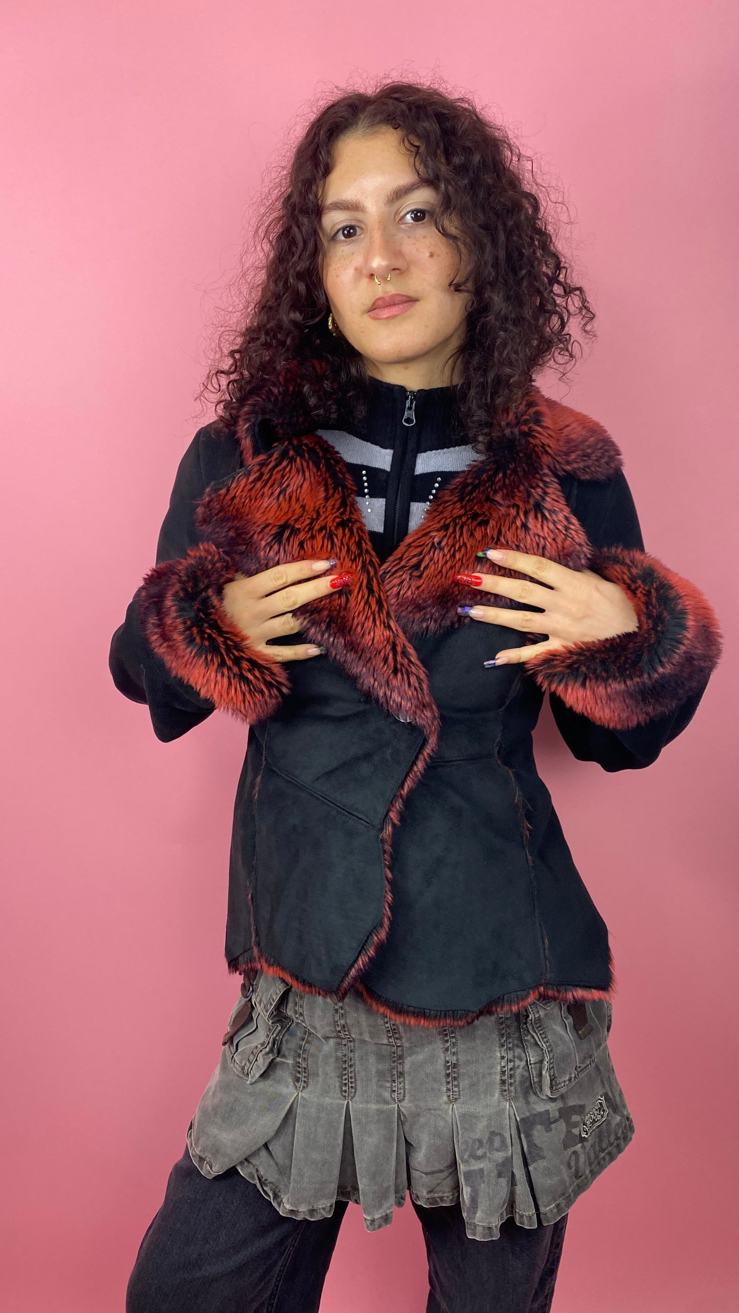 Manteau afghan fourrure rouge