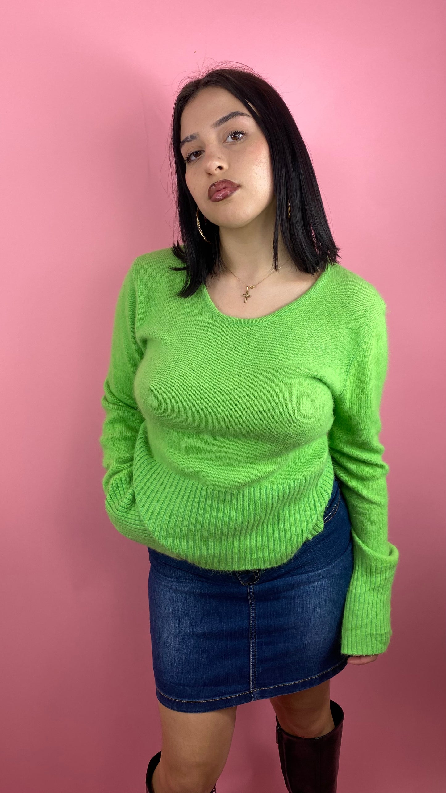 Pull vert pomme doux