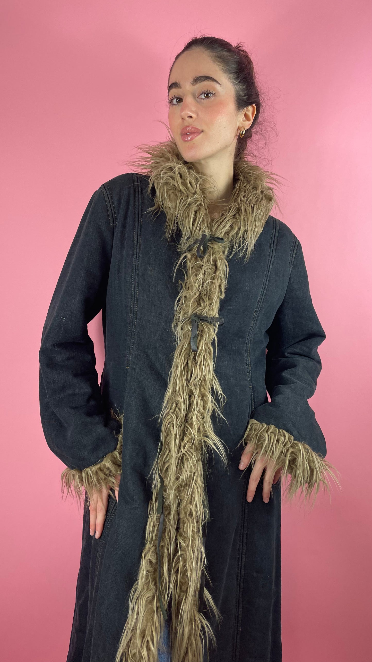 Afghan coat jean et fausse fourrure