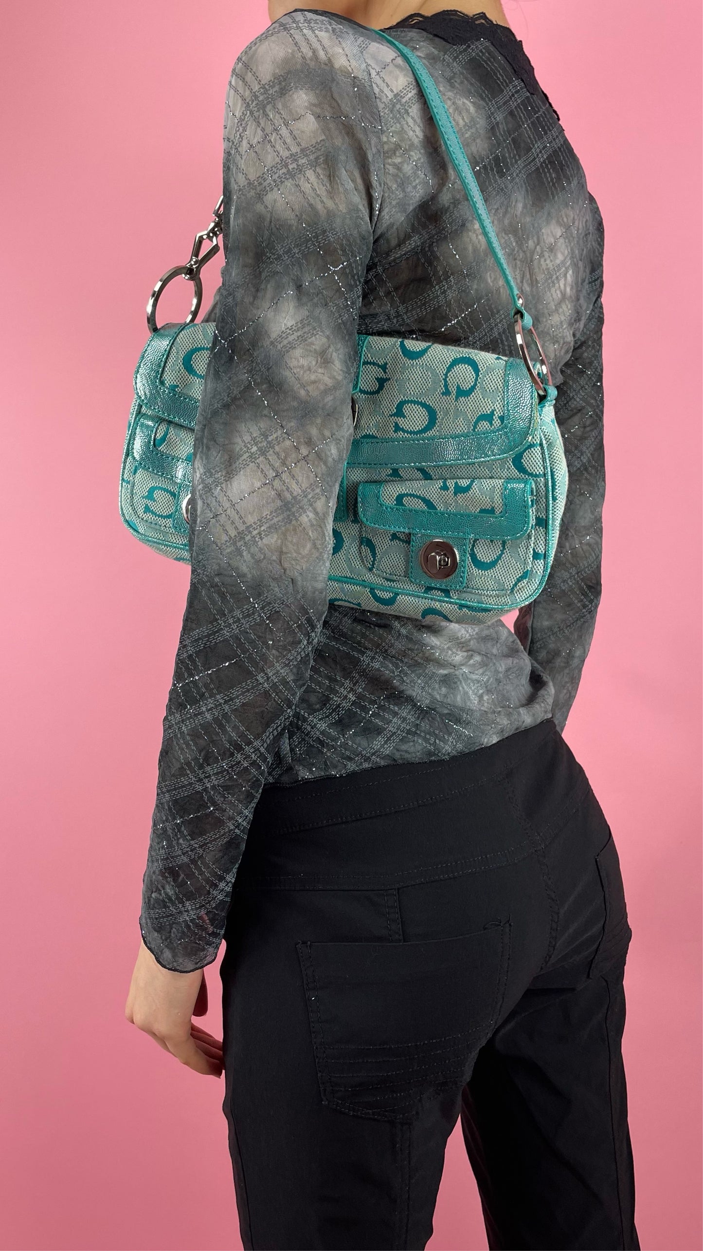 Top en mesh gris et noir