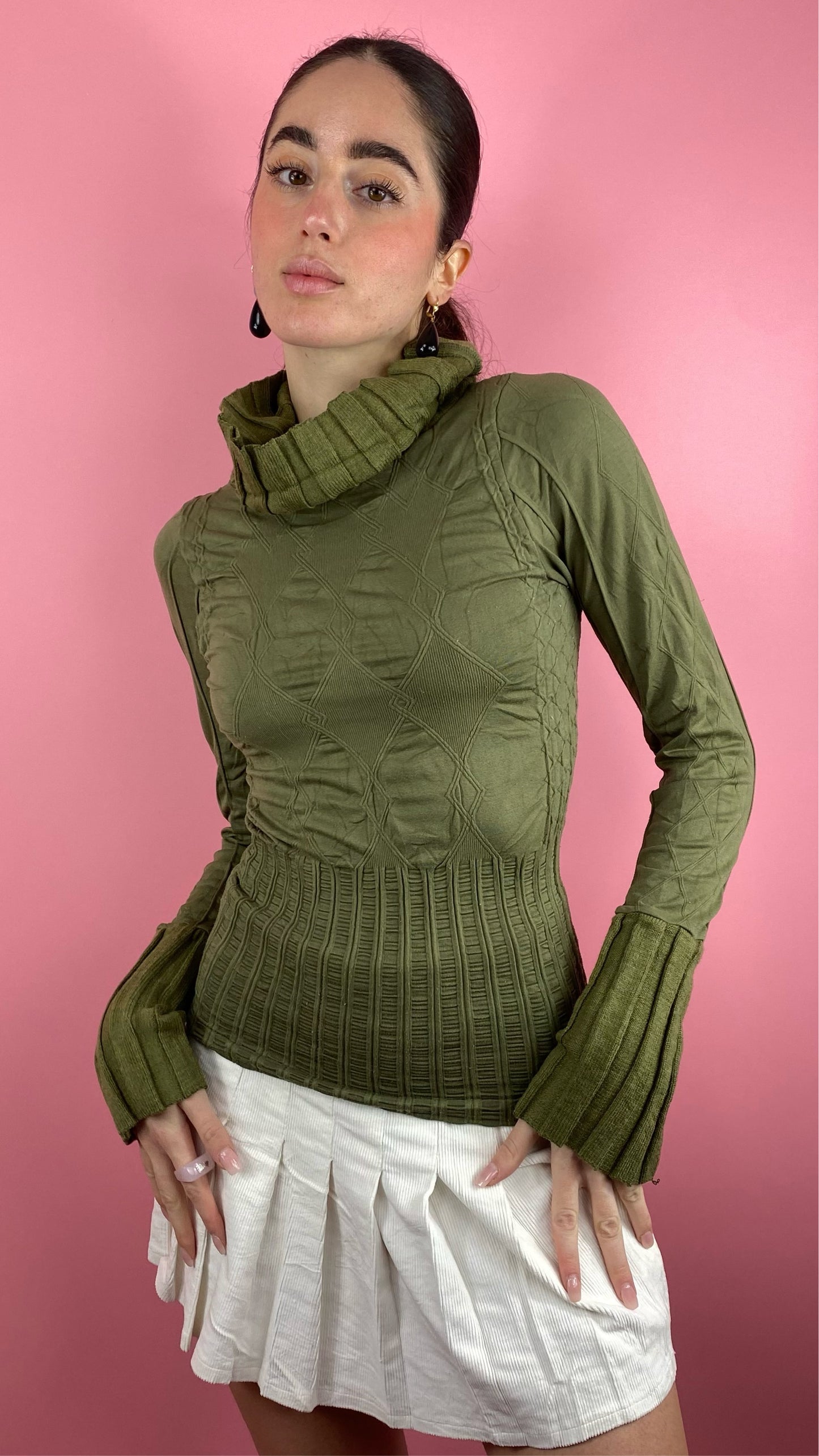 Top col roulé vert olive
