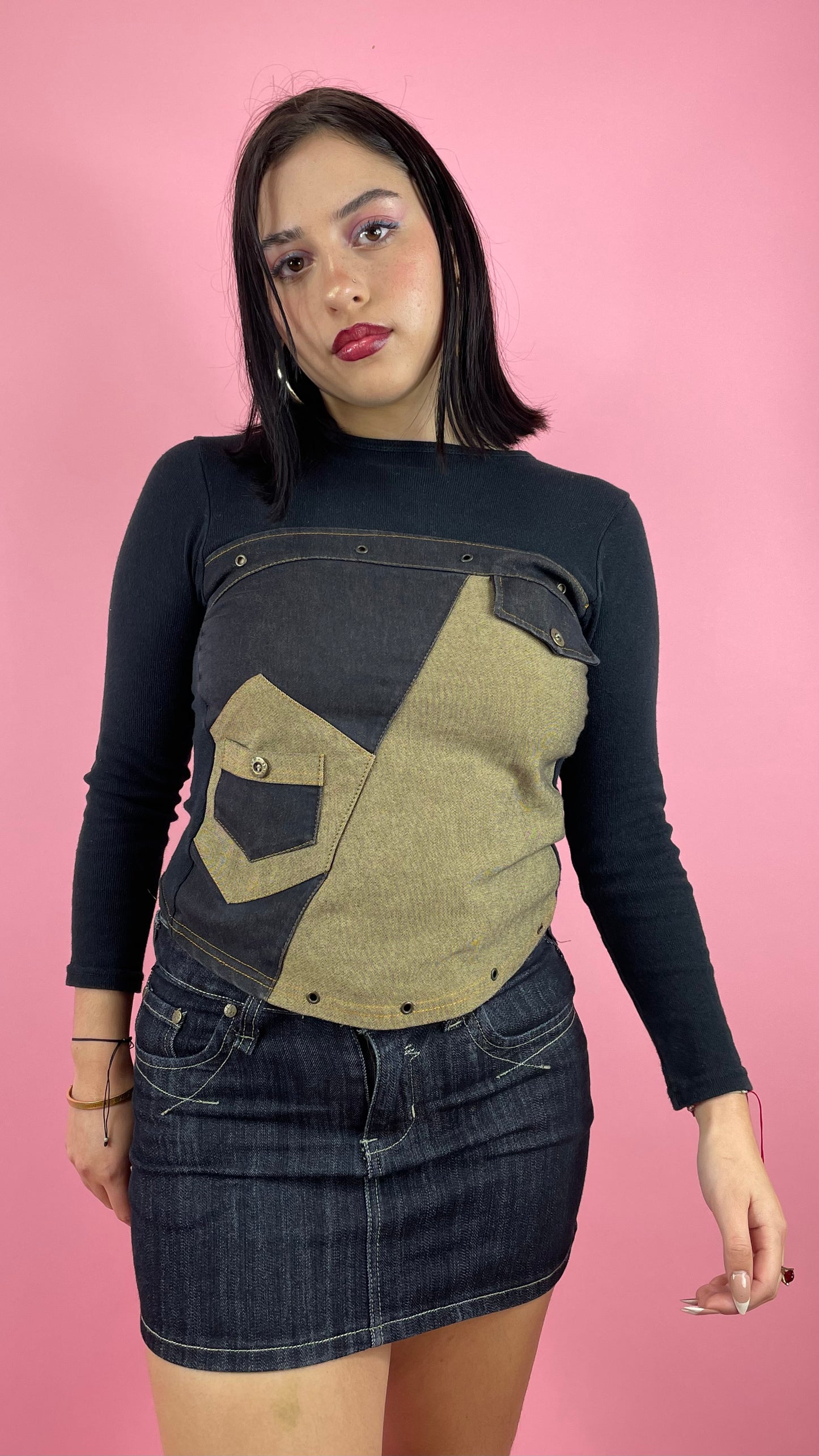 Top bi matière avec poches