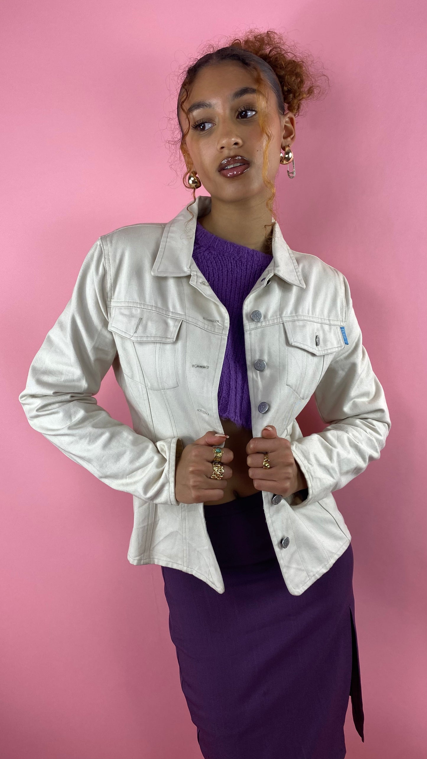 Veste en jean blanche cintrée