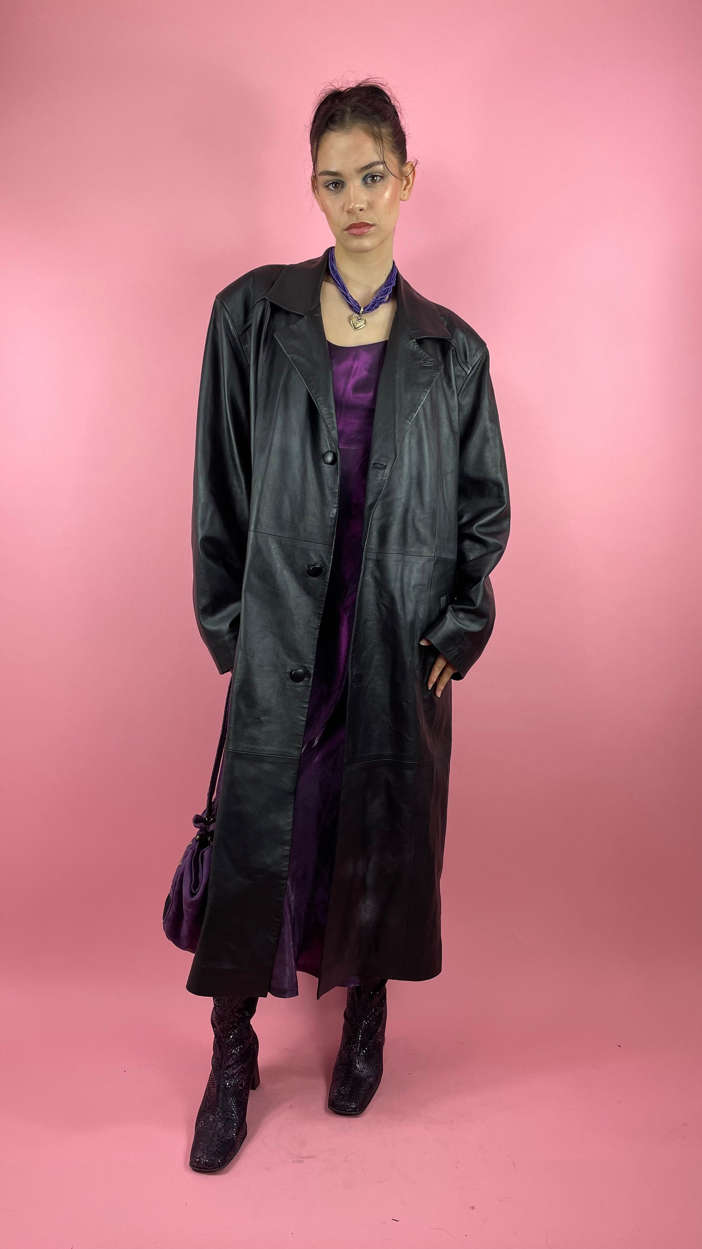 Trench en cuir vintage long