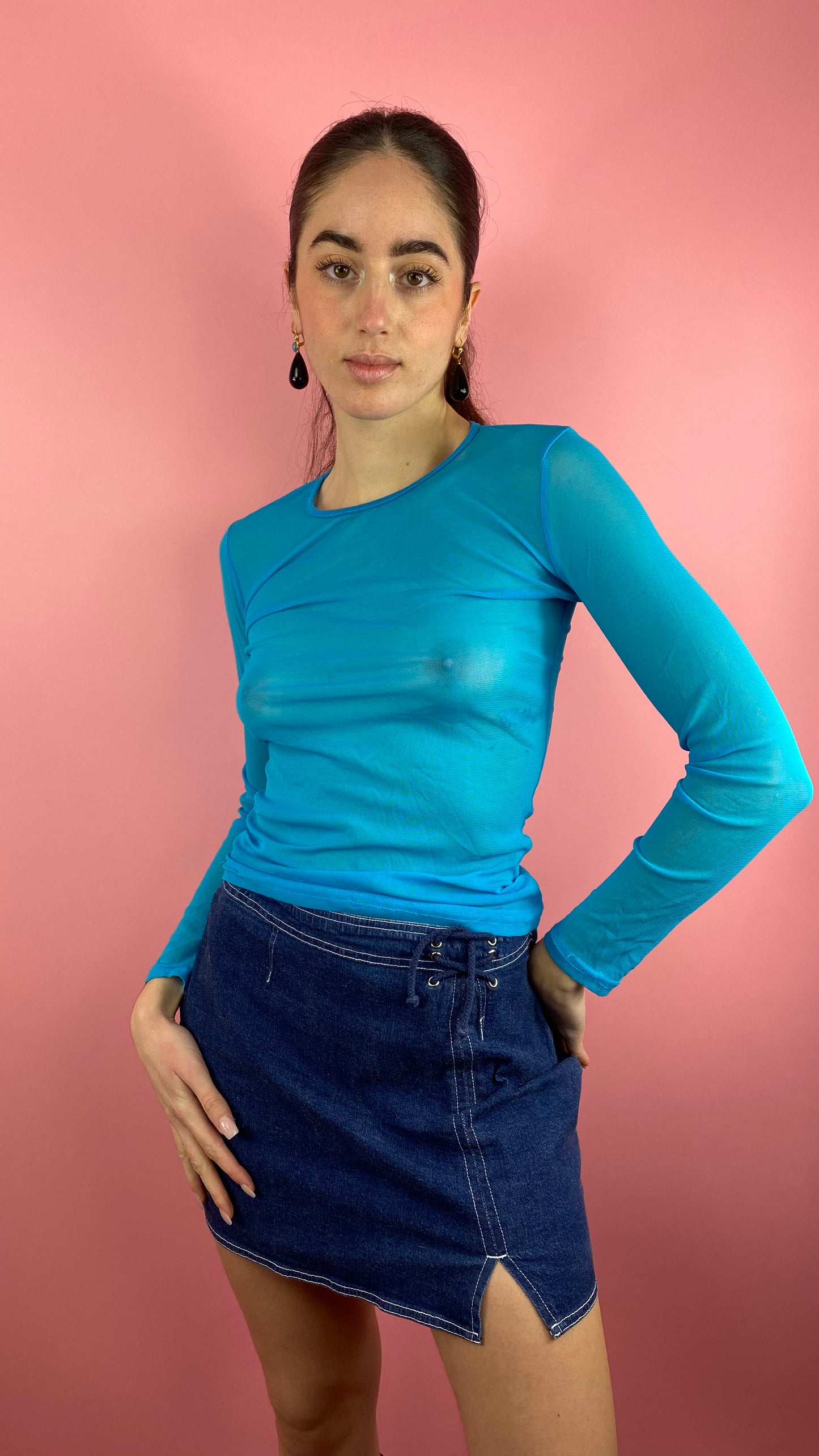 Jupe en jean détail lacets