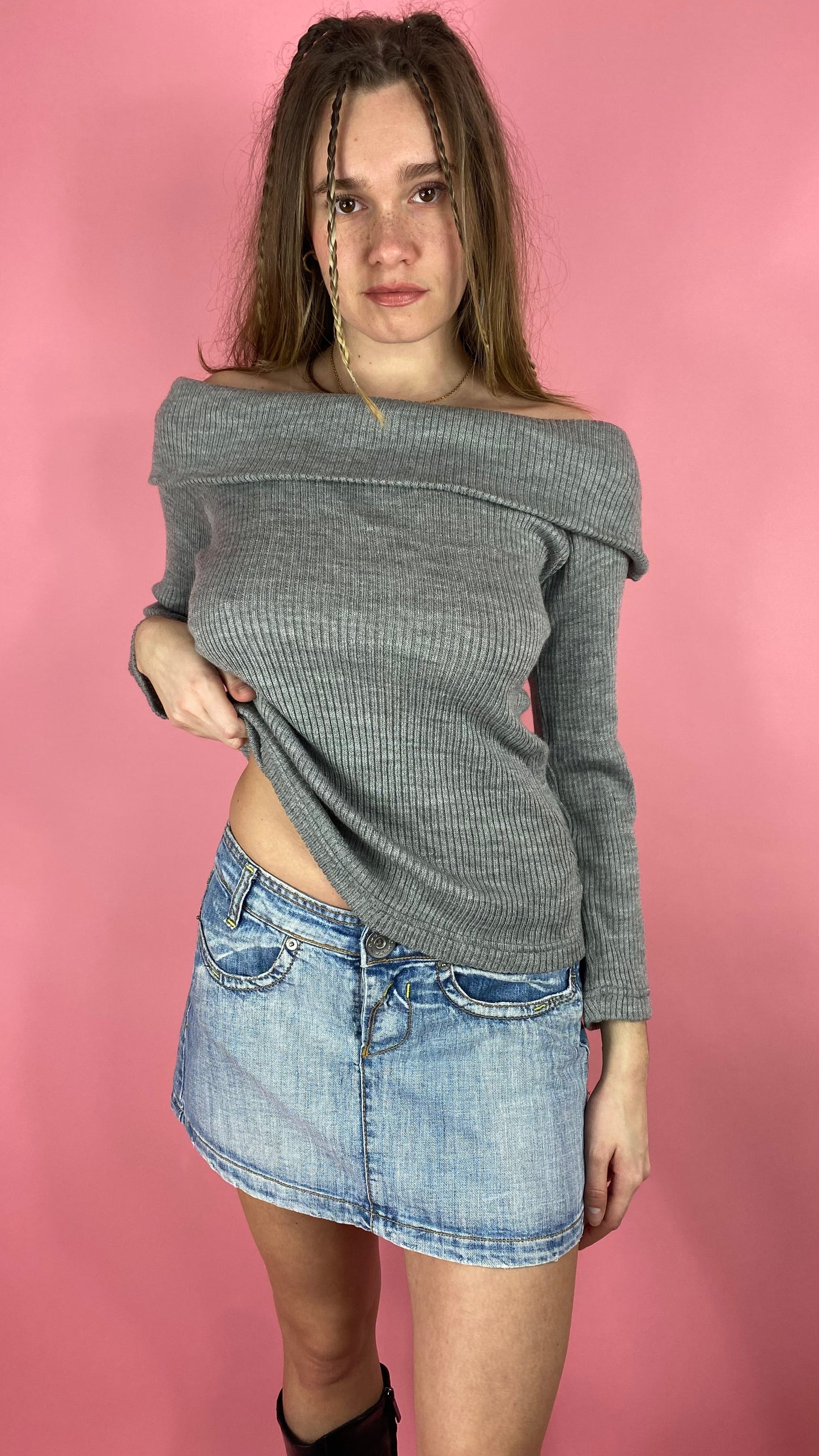 Pull gris col large