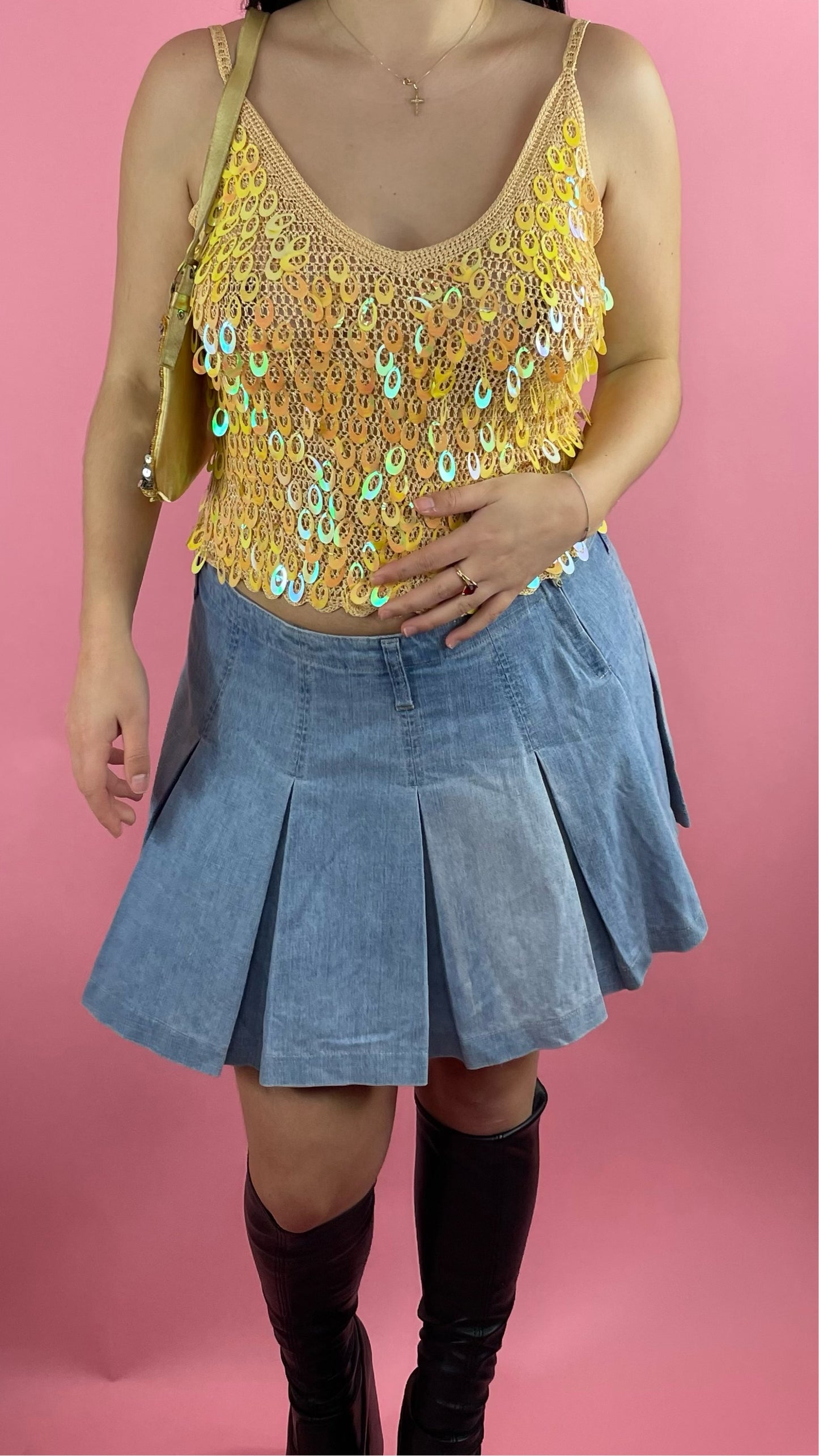 Top brillant jaune sequin holographique