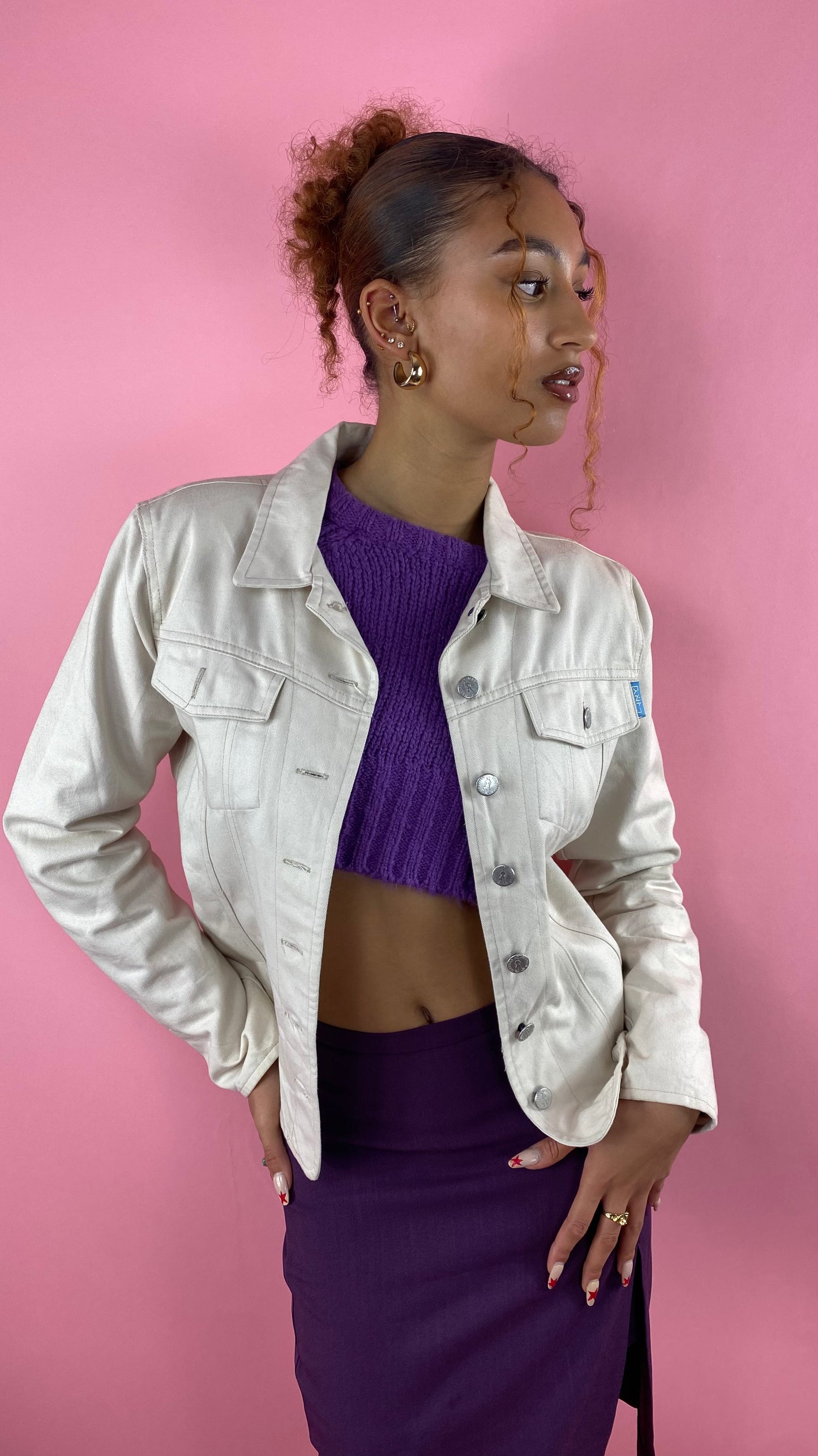Veste en jean blanche cintrée