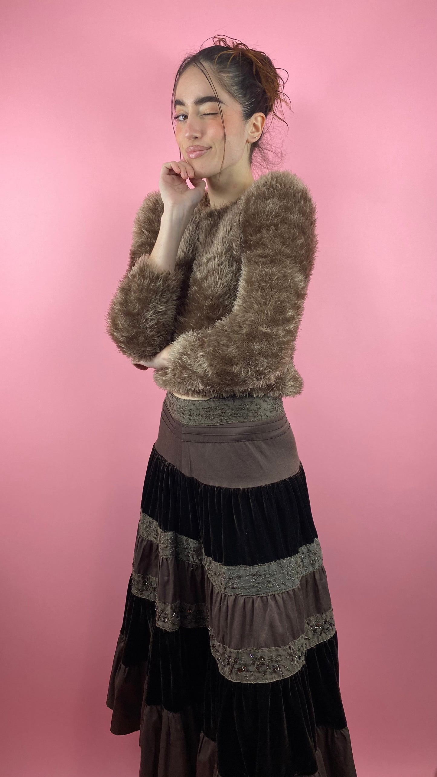 Pull marron glacé poils