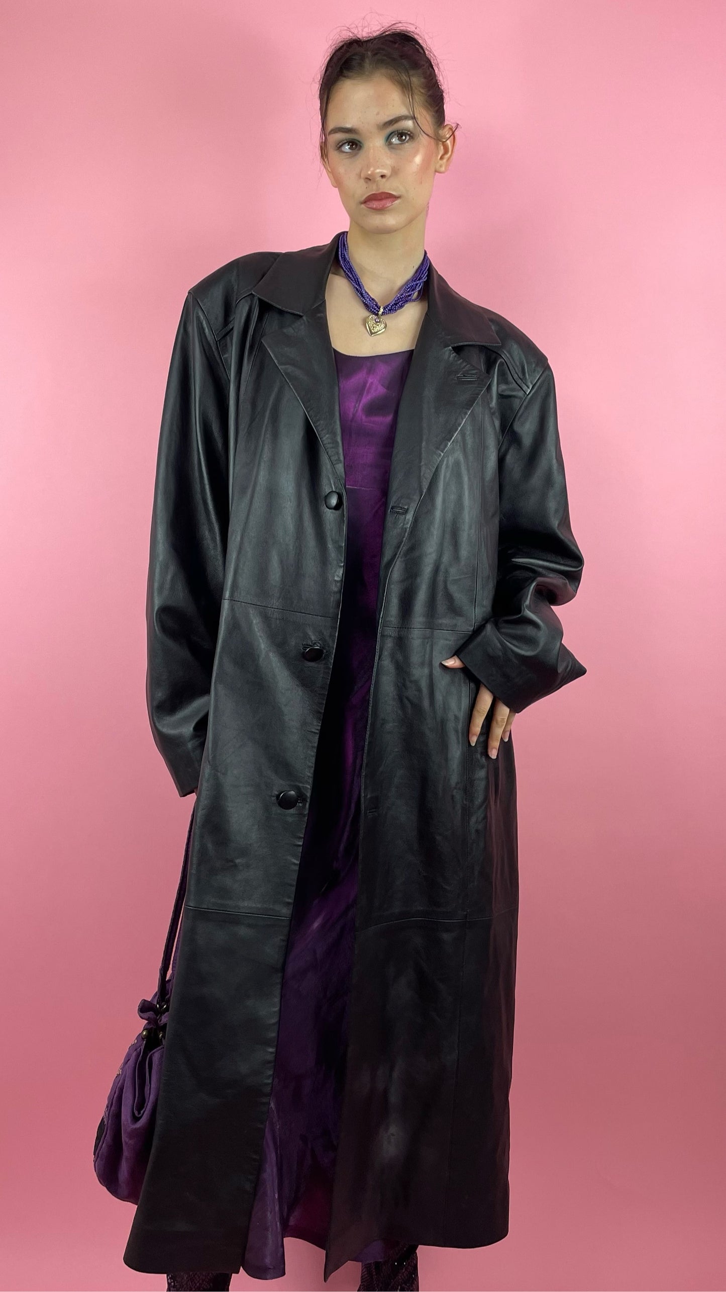 Trench en cuir vintage long
