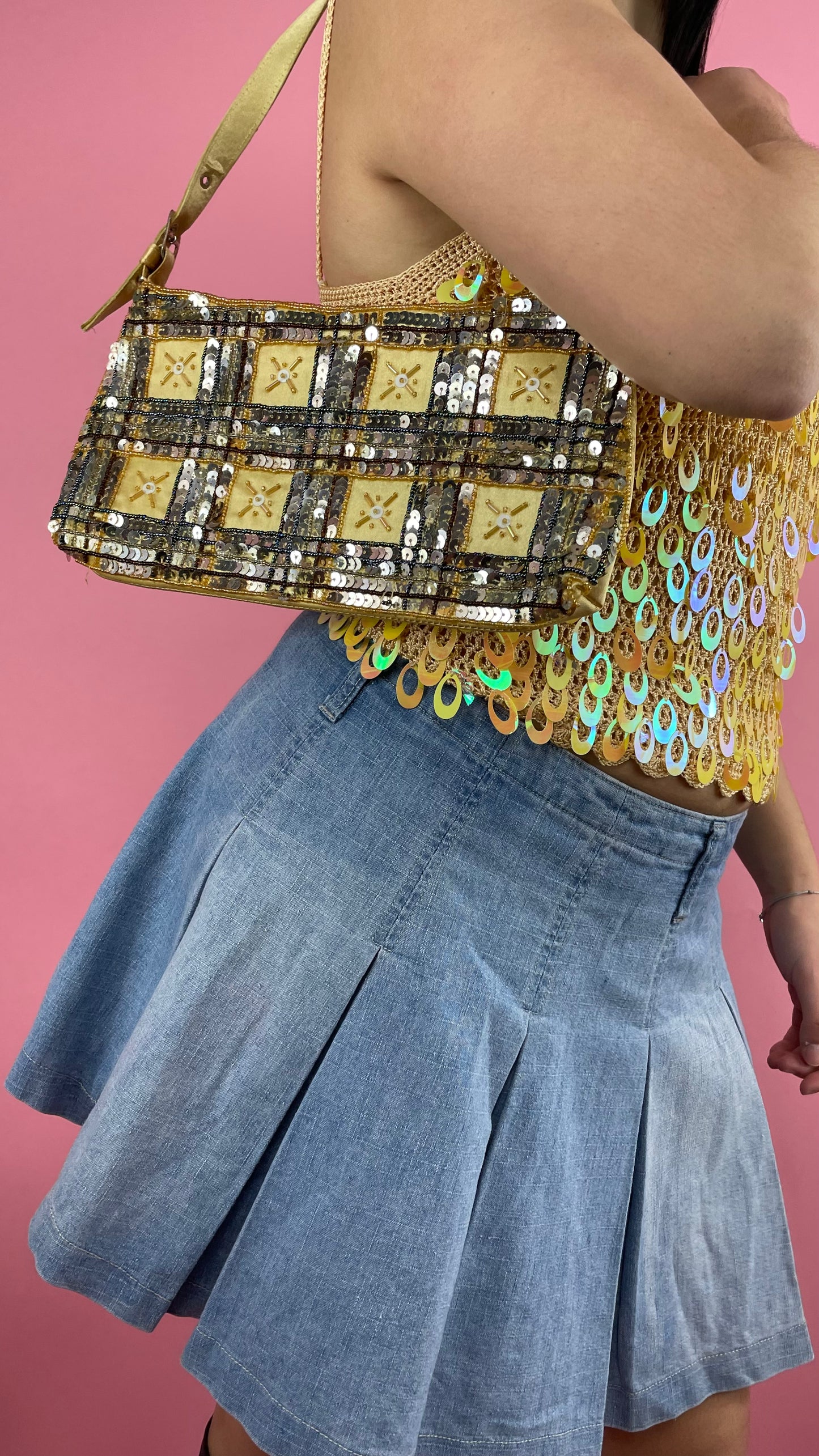 Top brillant jaune sequin holographique