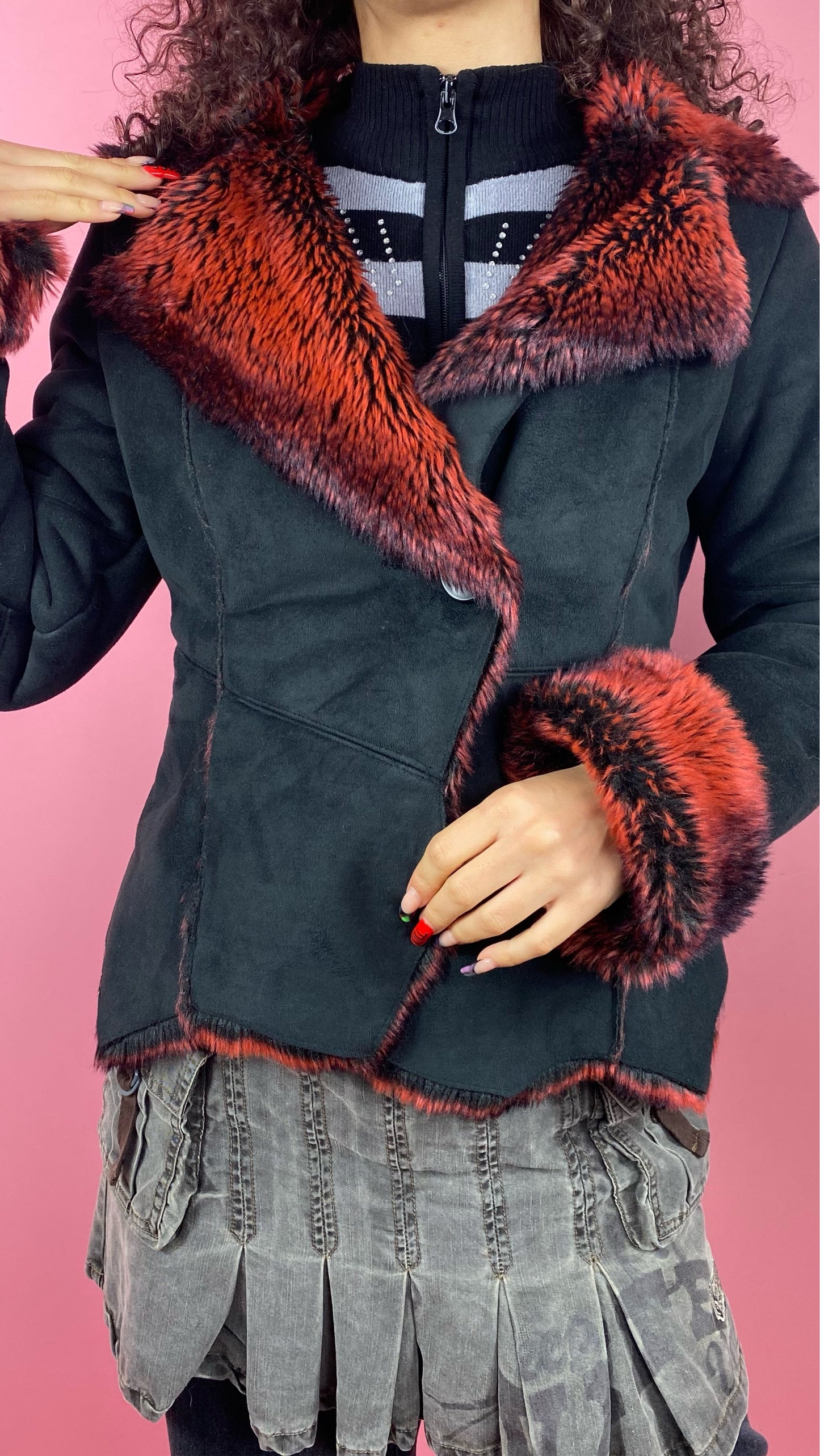 Manteau afghan fourrure rouge
