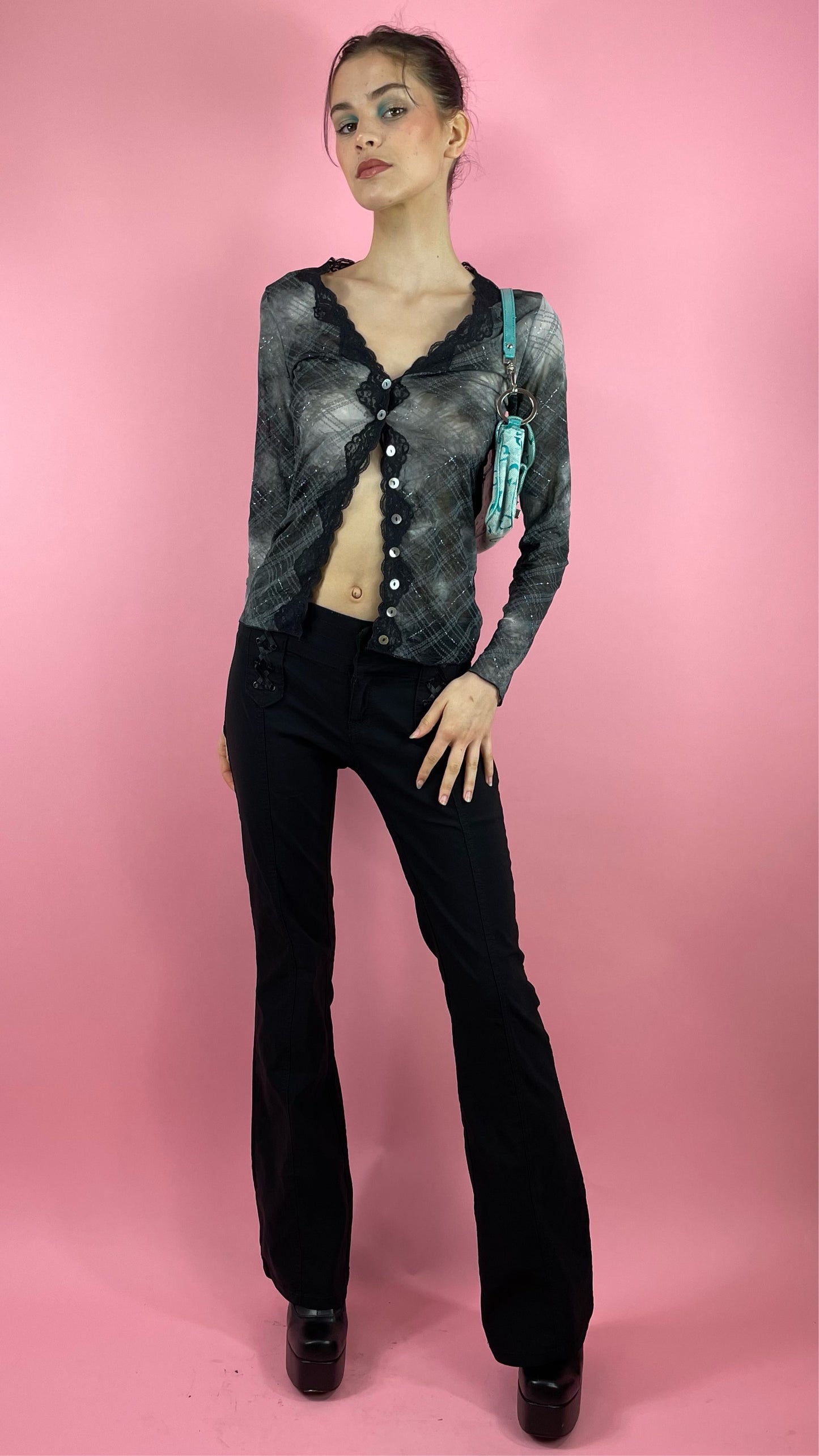 Top en mesh gris et noir