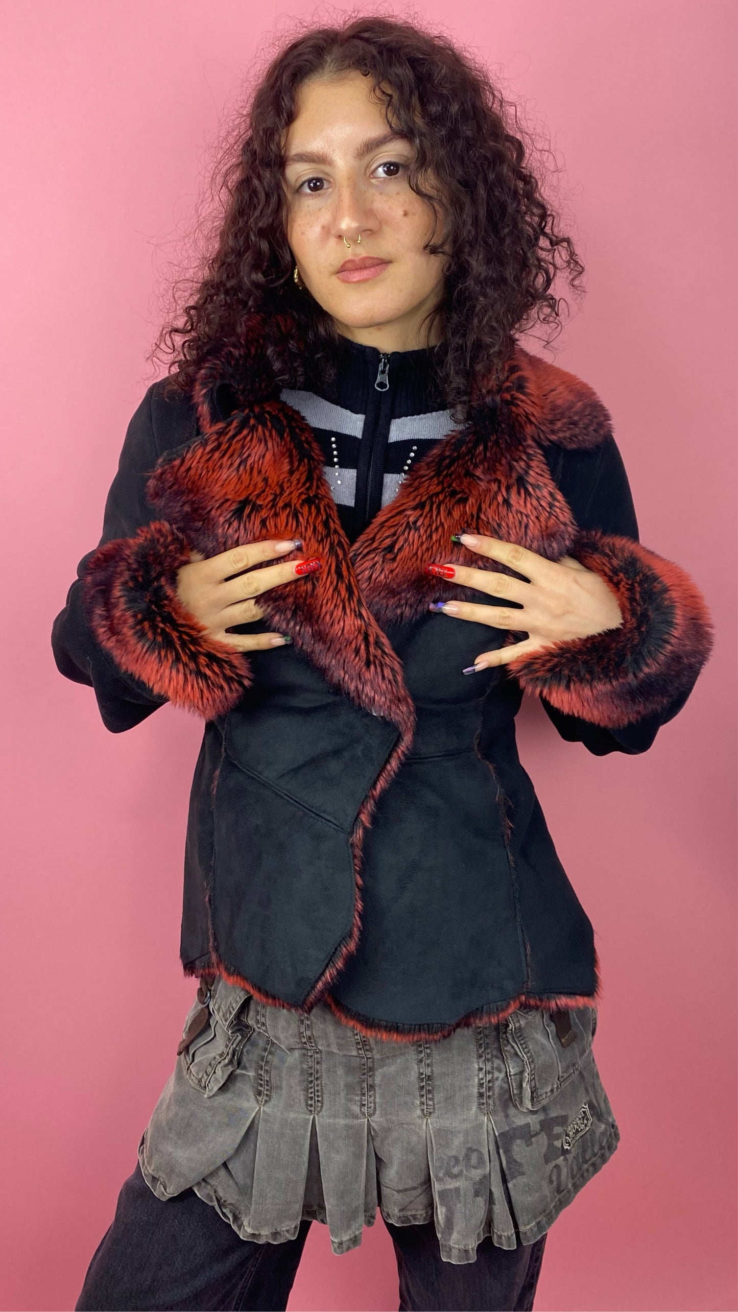 Manteau afghan fourrure rouge