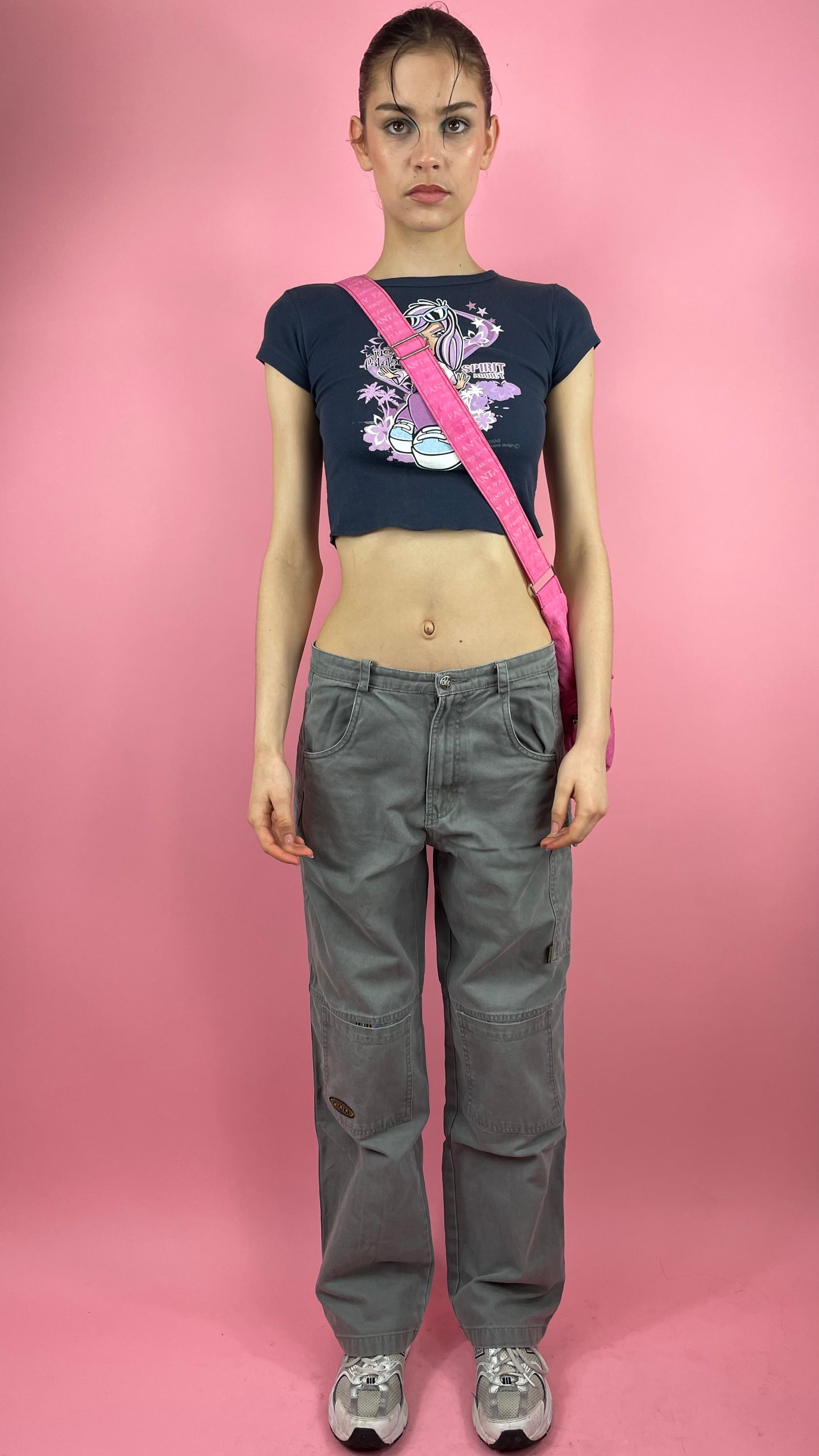 Baby tee bleu dessin violet