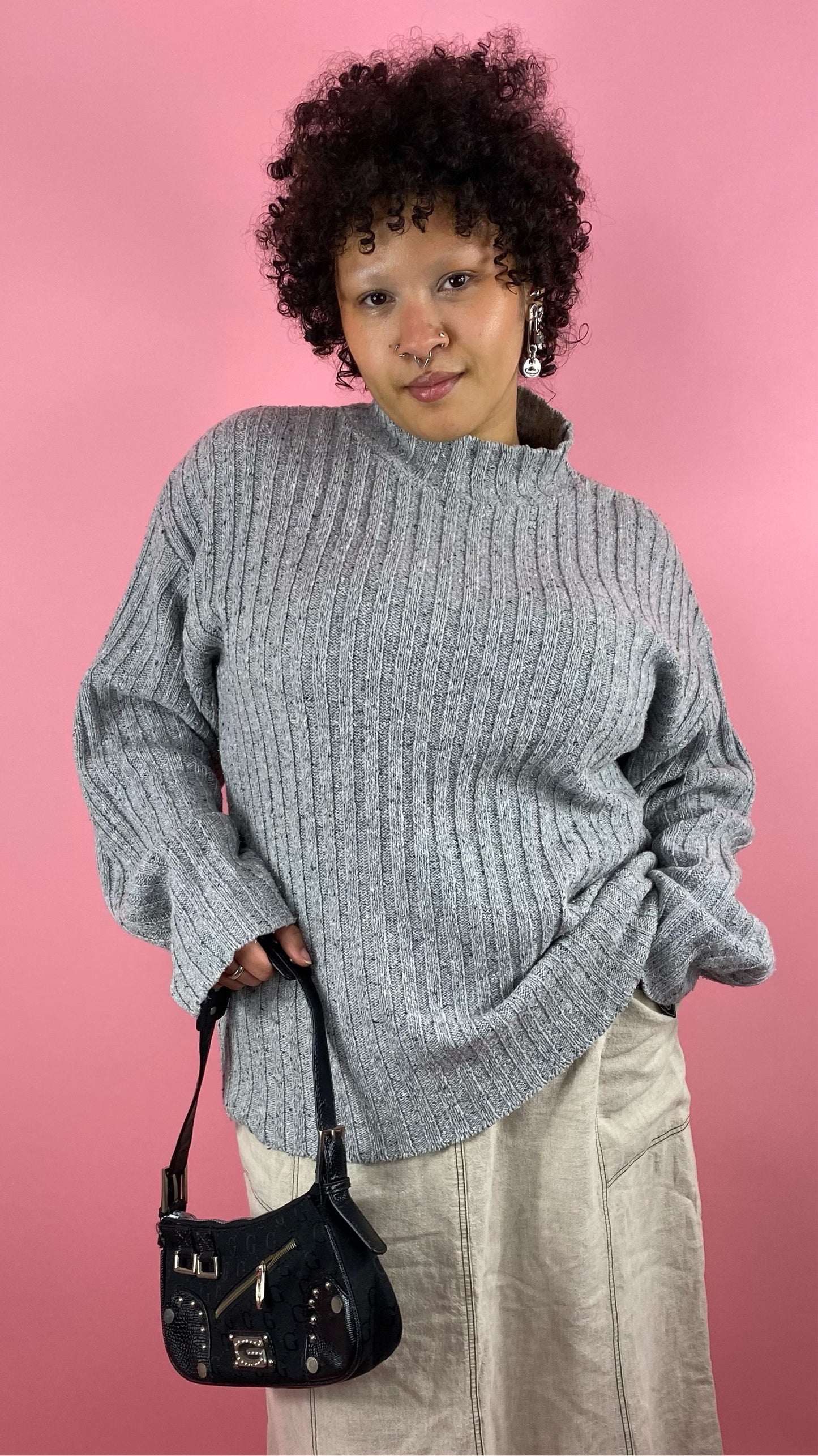 Pull gris côtelé