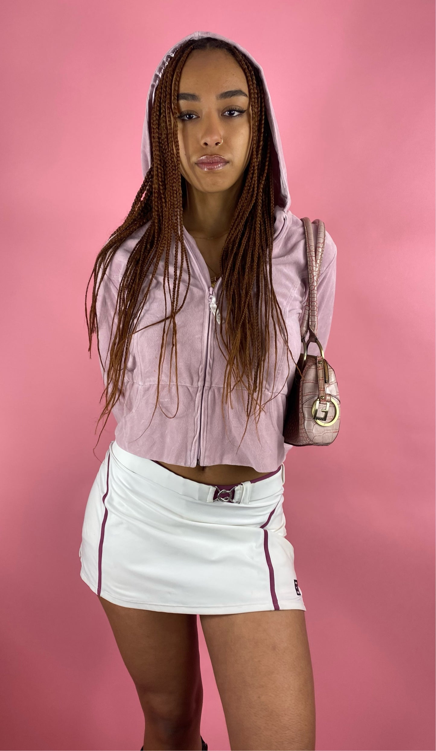 Sweat zippé en velours rose