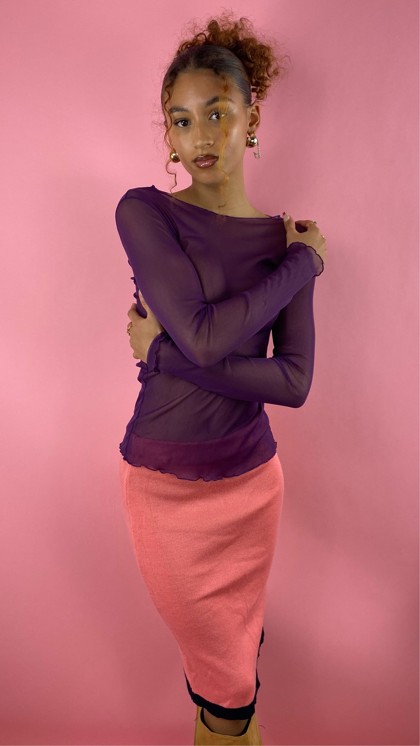 Jupe en maille rose saumon