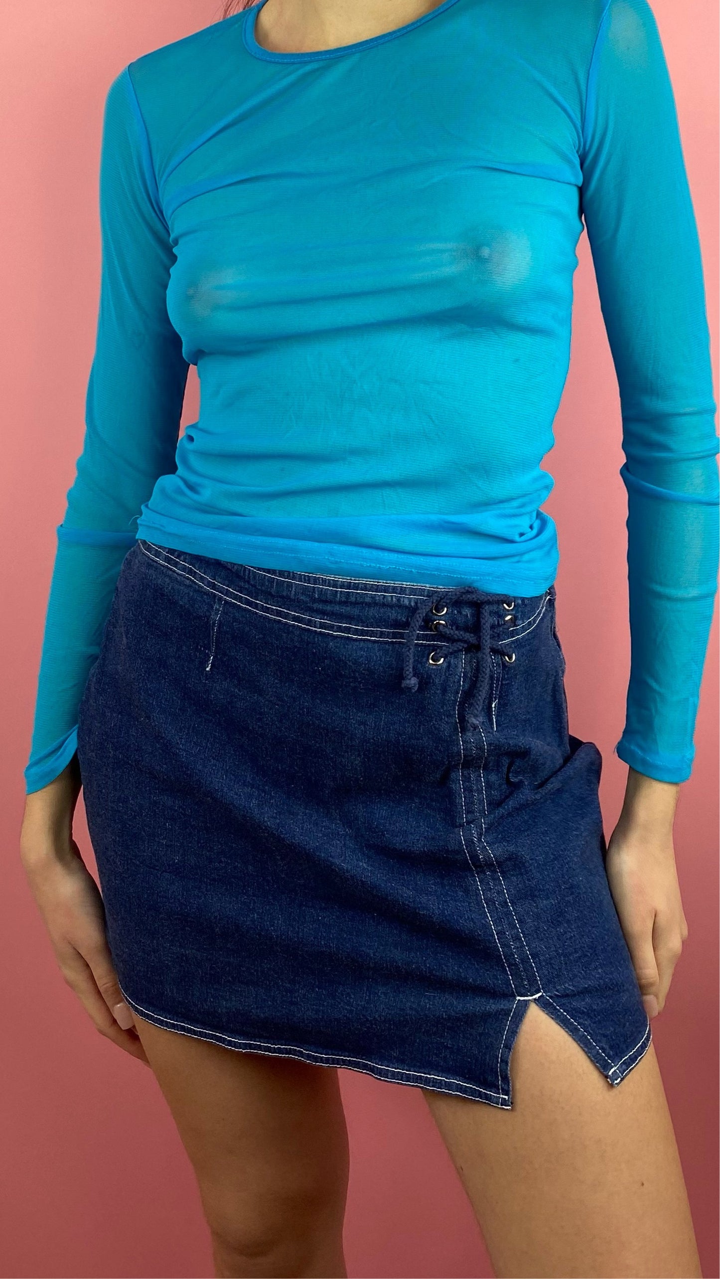 Jupe en jean détail lacets