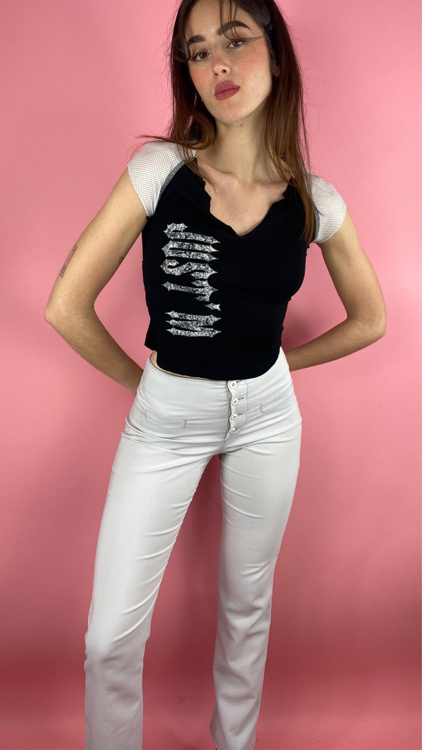 Pantalon taille haute à boutons