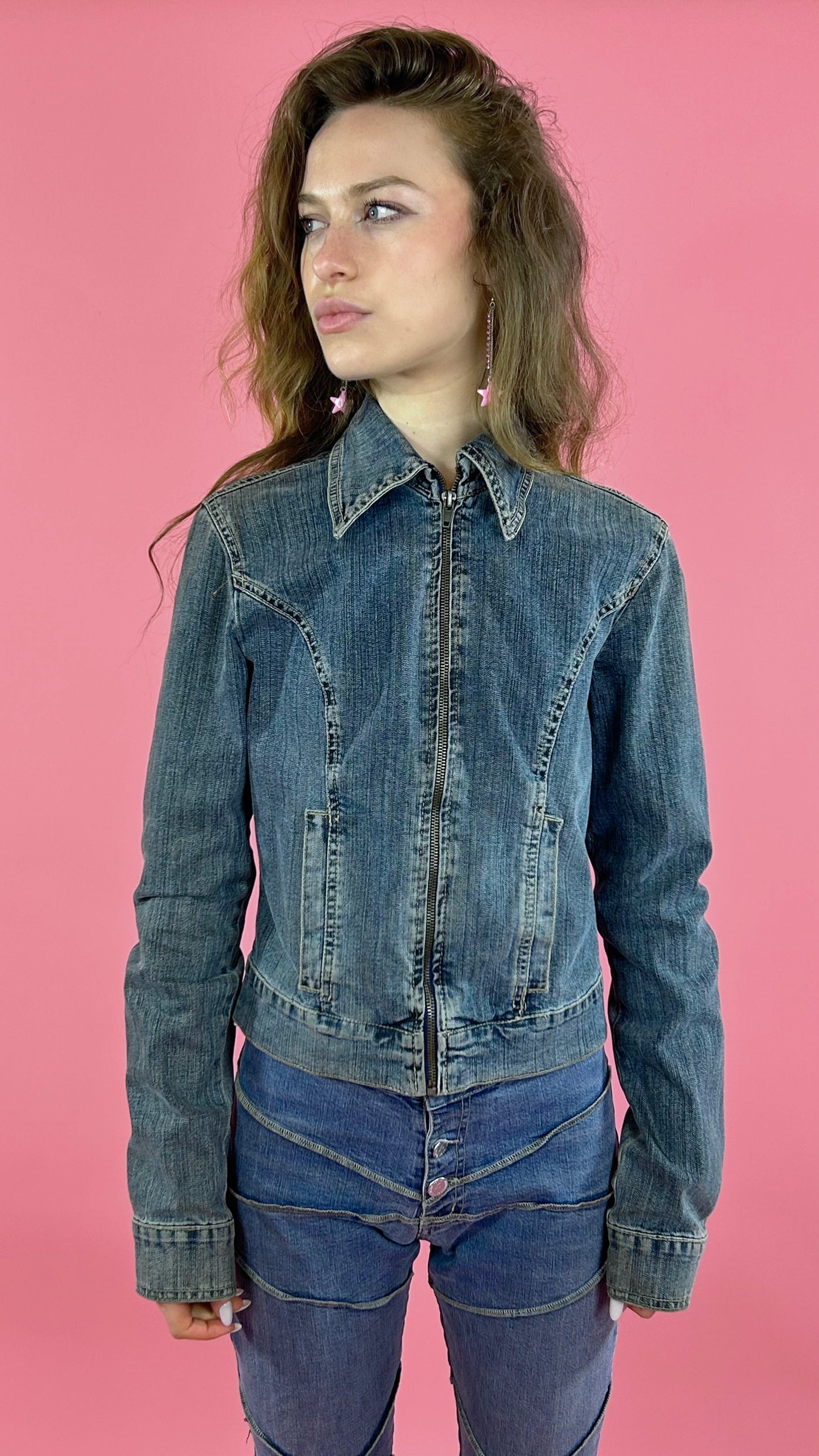 Veste en jean y2k avec fermeture éclaire