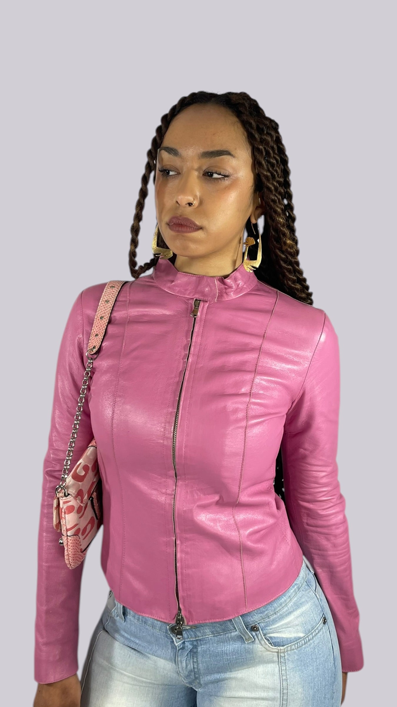 Veste en cuir rose
