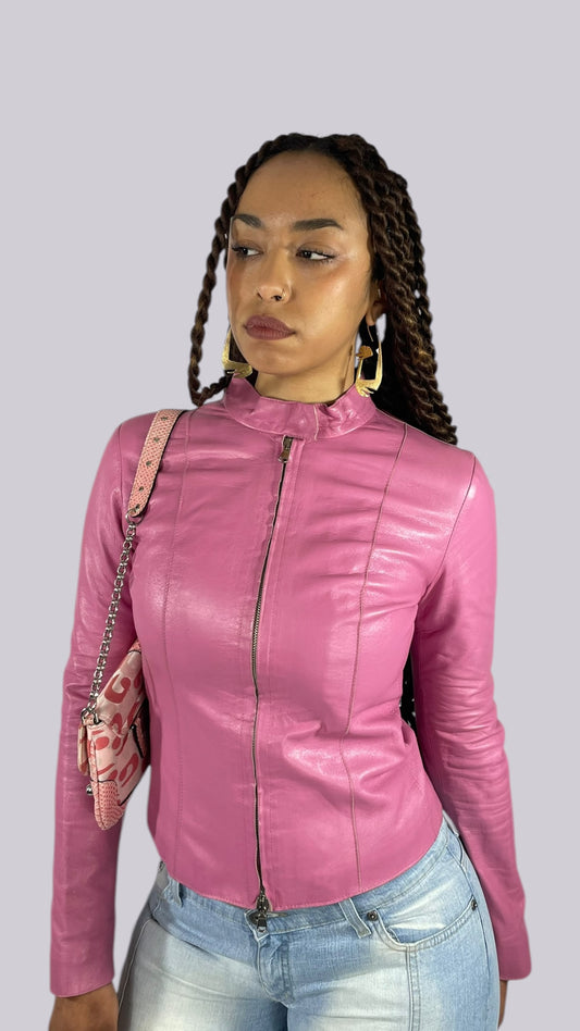 Veste en cuir rose