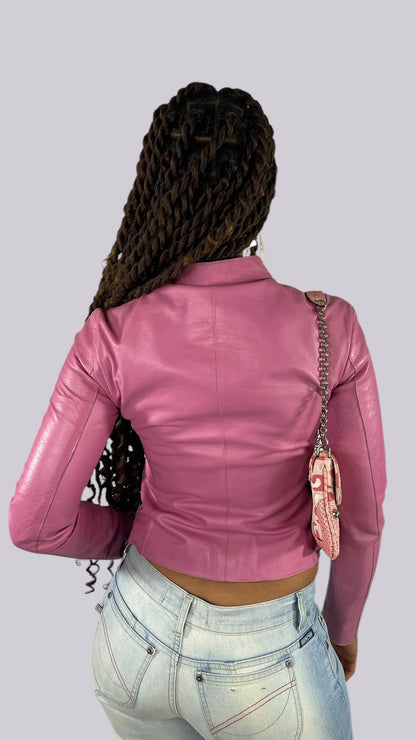 Veste en cuir rose