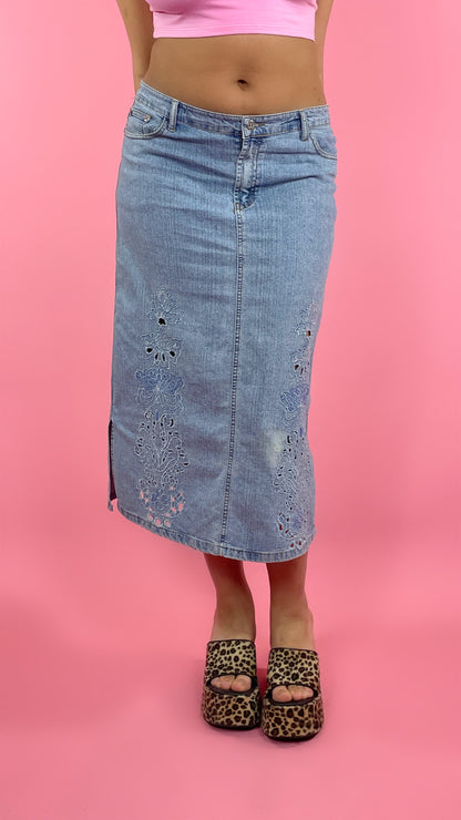 Jupe longue en jean avec détail floral