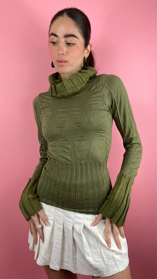 Top col roulé vert olive